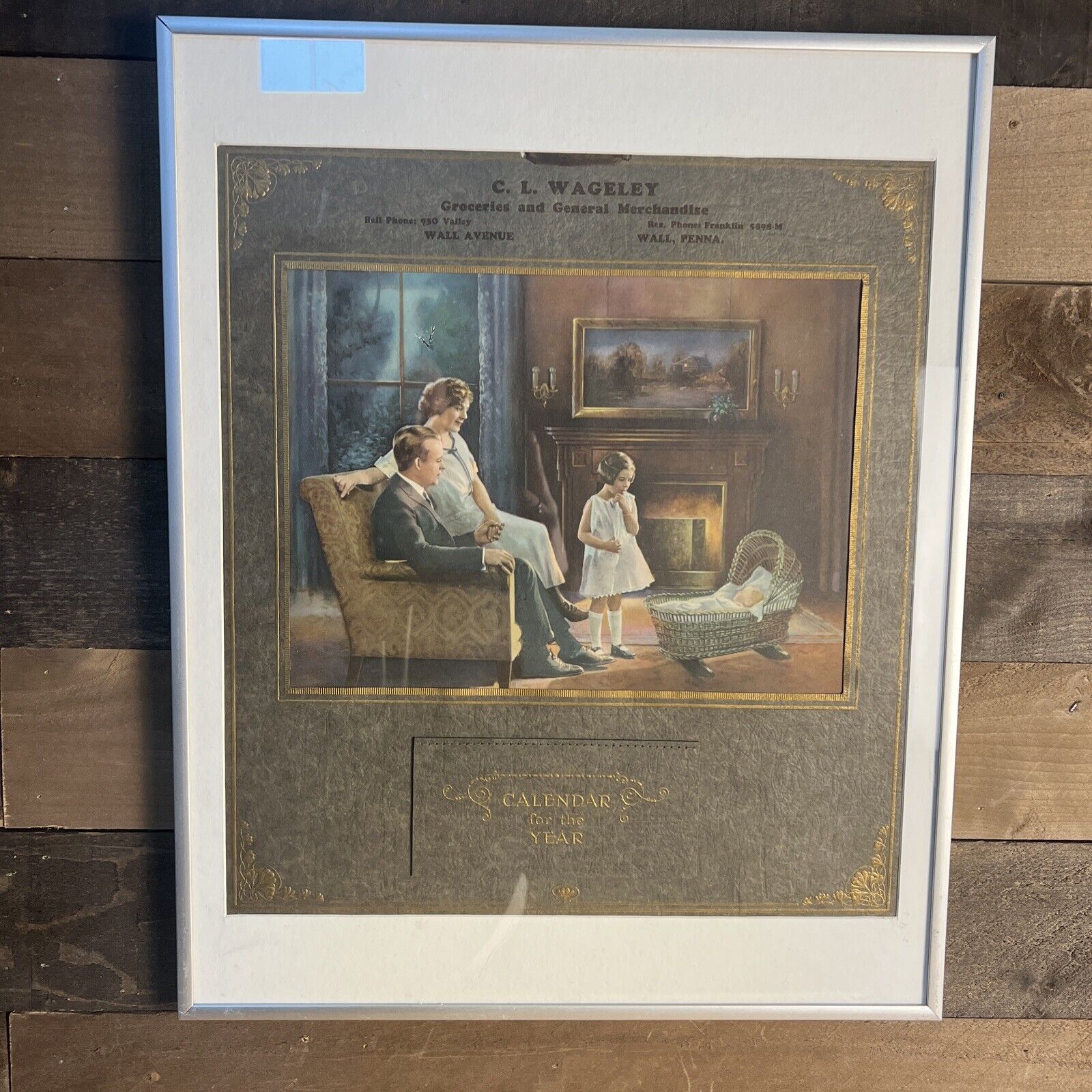 ANTIQUE C.L. WAGELEY GROCERIES AND MERCHANDISE CALENDAR FOR THE YEAR IN FRAME
