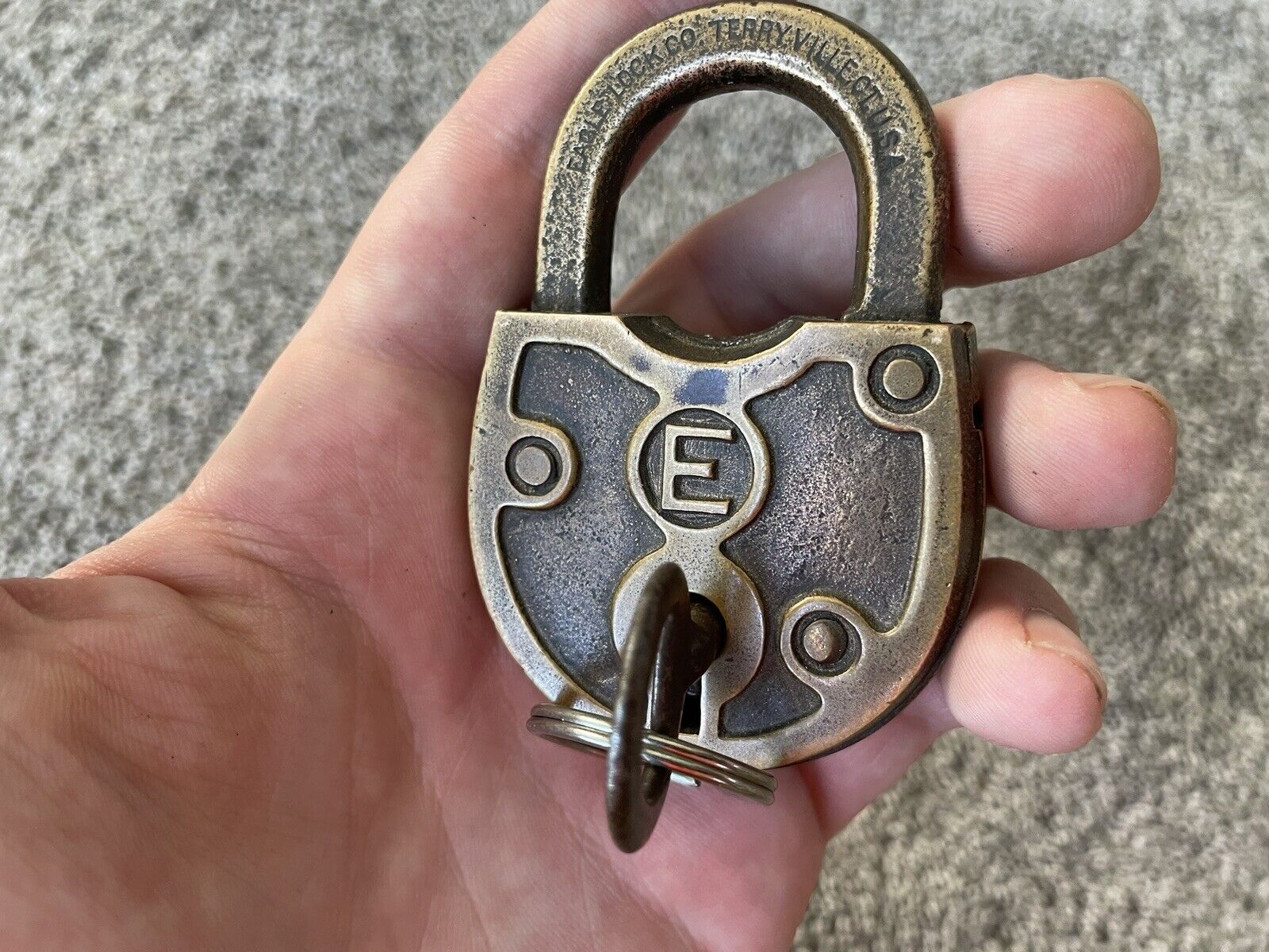 Antique Eagle Lock Company Solid Brass Pad Lock With Original Skeleton Key