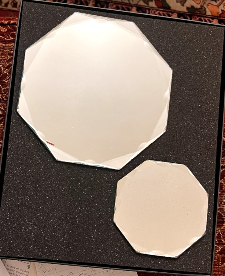 Two Vintage Art Deco Style Hexagonal Display Vanity Mirrors With Bevelled Edges