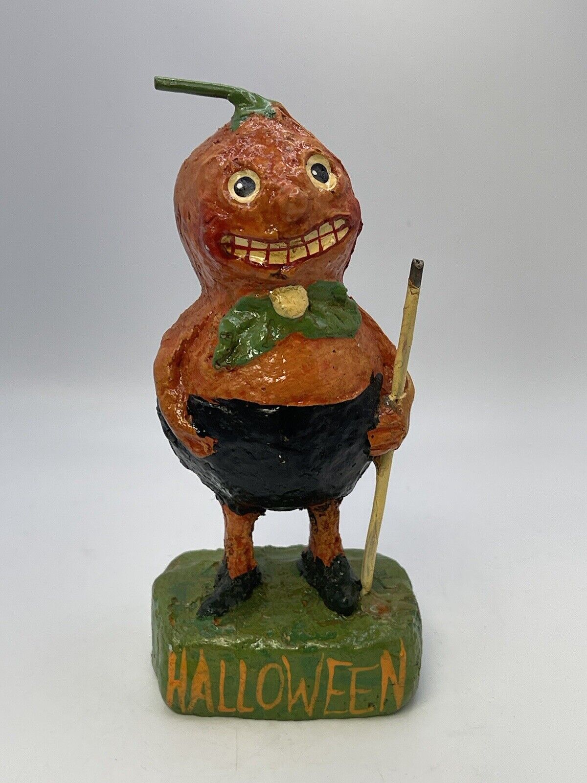 Vintage Halloween Pumpkin Head Figure Folk Art/Primitive/Whimsical Style