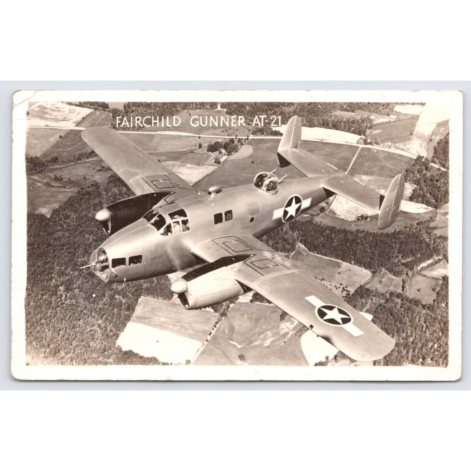 Vintage RPPC Postcard Fairchild Gunner AT-21 WWII Military Airplane