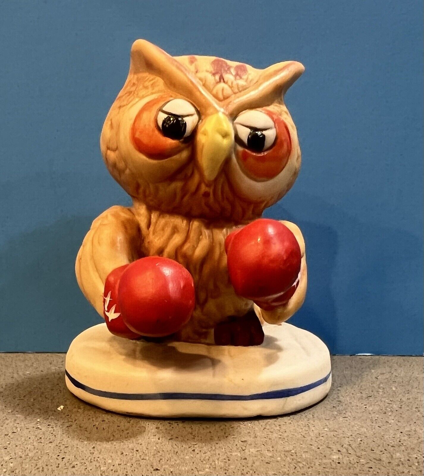Vintage ENESCO Boxer Boxing OWL Porcelain Figurine