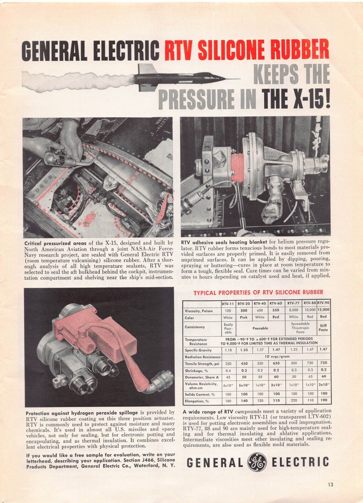 General Electric GE X-15 Aircraft Missile RTV Silicone Rubber Vintage Print Ad