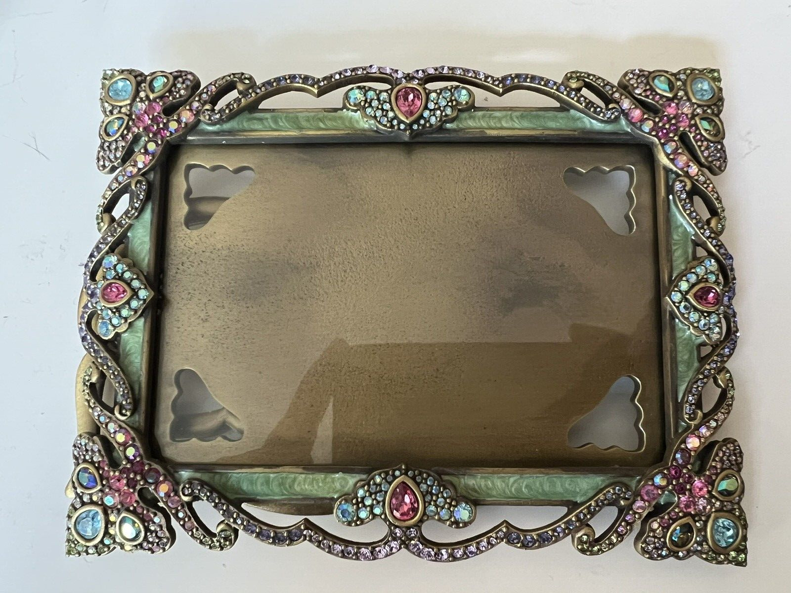 Jay Strongwater Jeweled Pave Scroll Spade Crystal Frame Swarovski Pink Pastel 