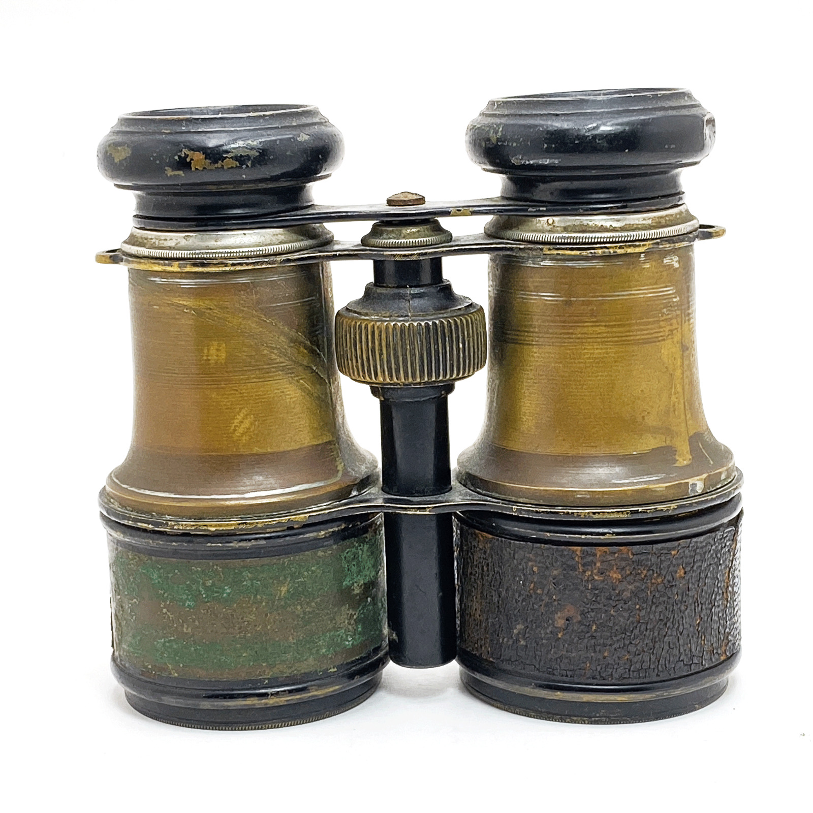 Vintage Binoculars Opera Theatre Glass Brass Black Leather Trim As-is