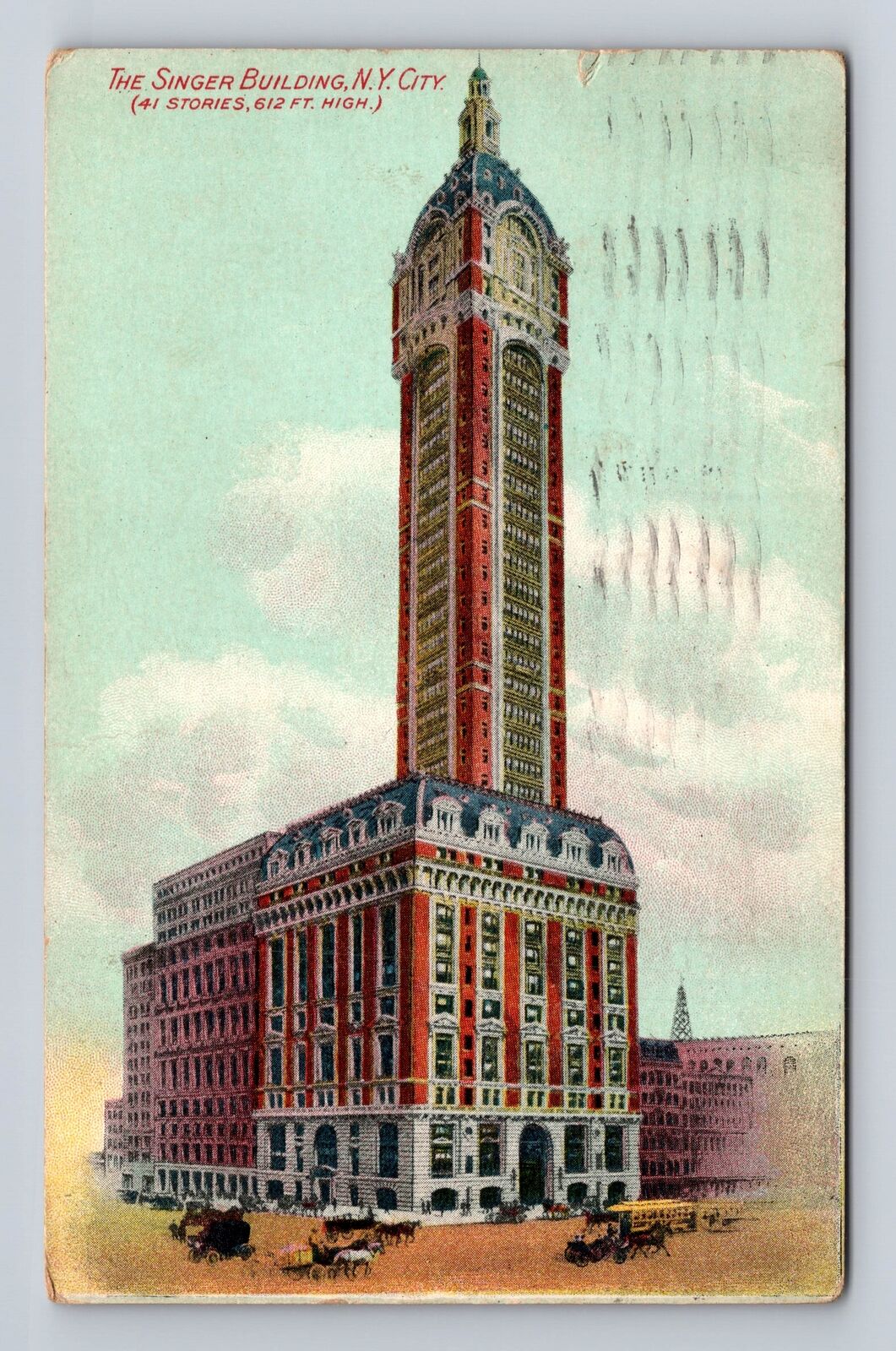 New York City NY-New York, The Singer Building, Antique, Vintage c1910 Postcard