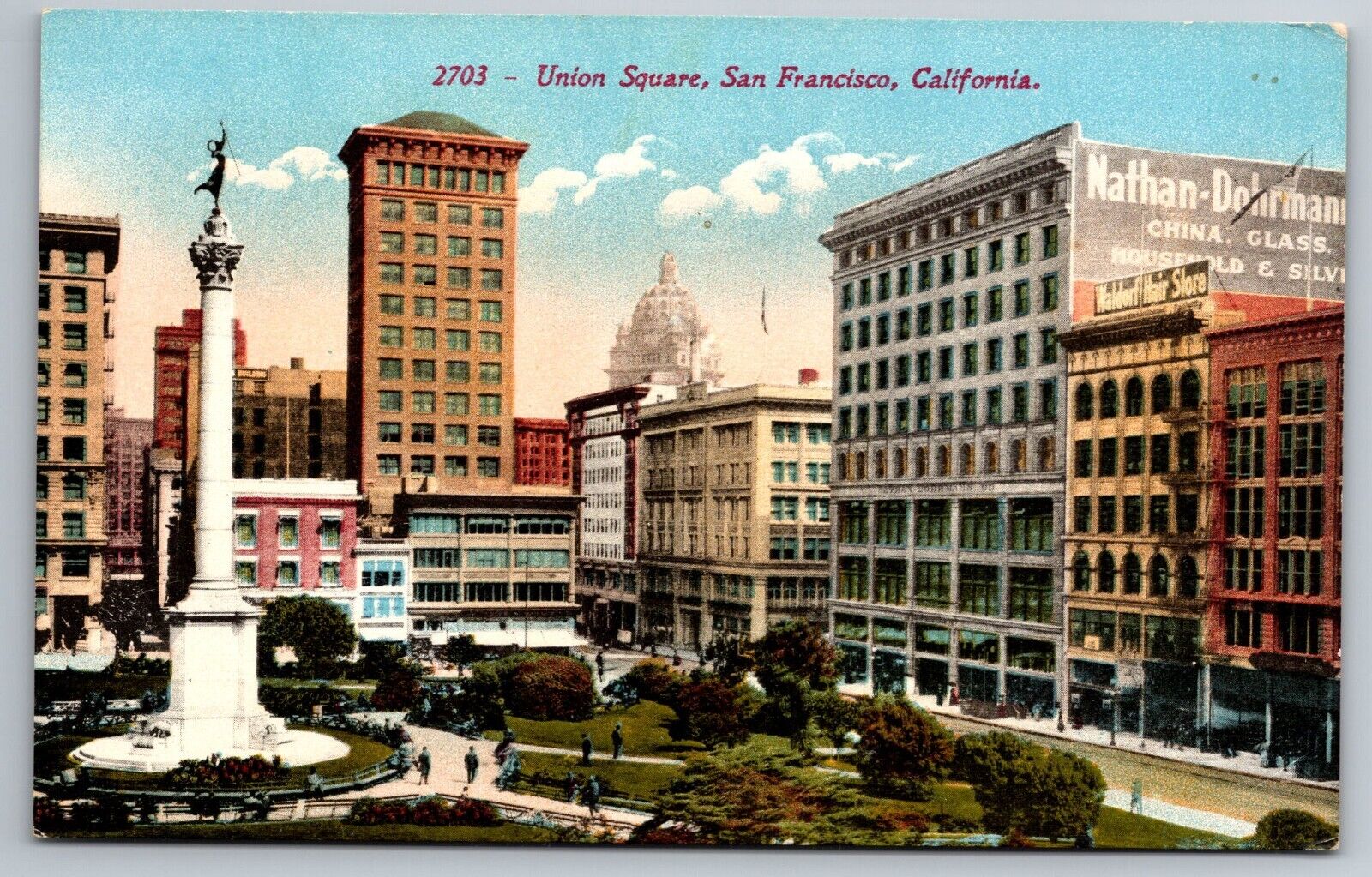 Union Square San Francisco California Nathan Dohrmann Waldorf Hair Sign Postcard