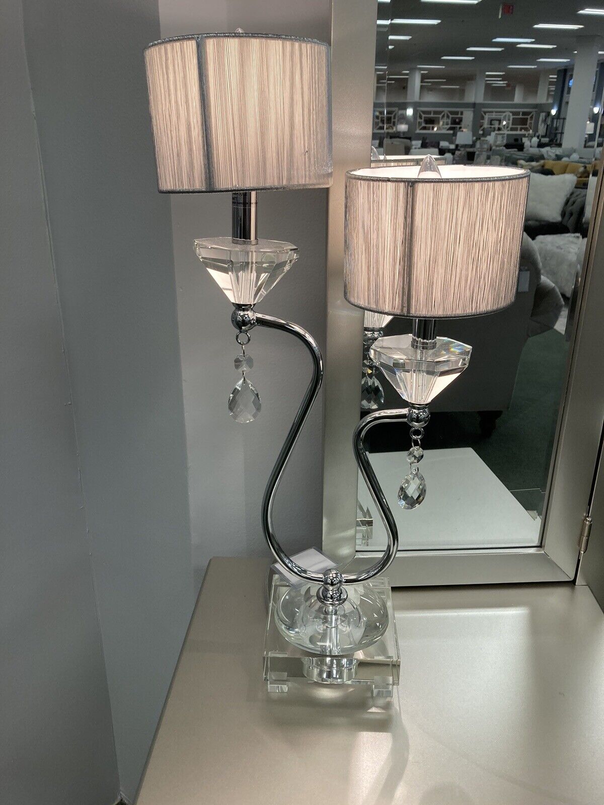 27” Tall desk table Lamp Hollywood Glam Regency Double Arm Crystal Glass