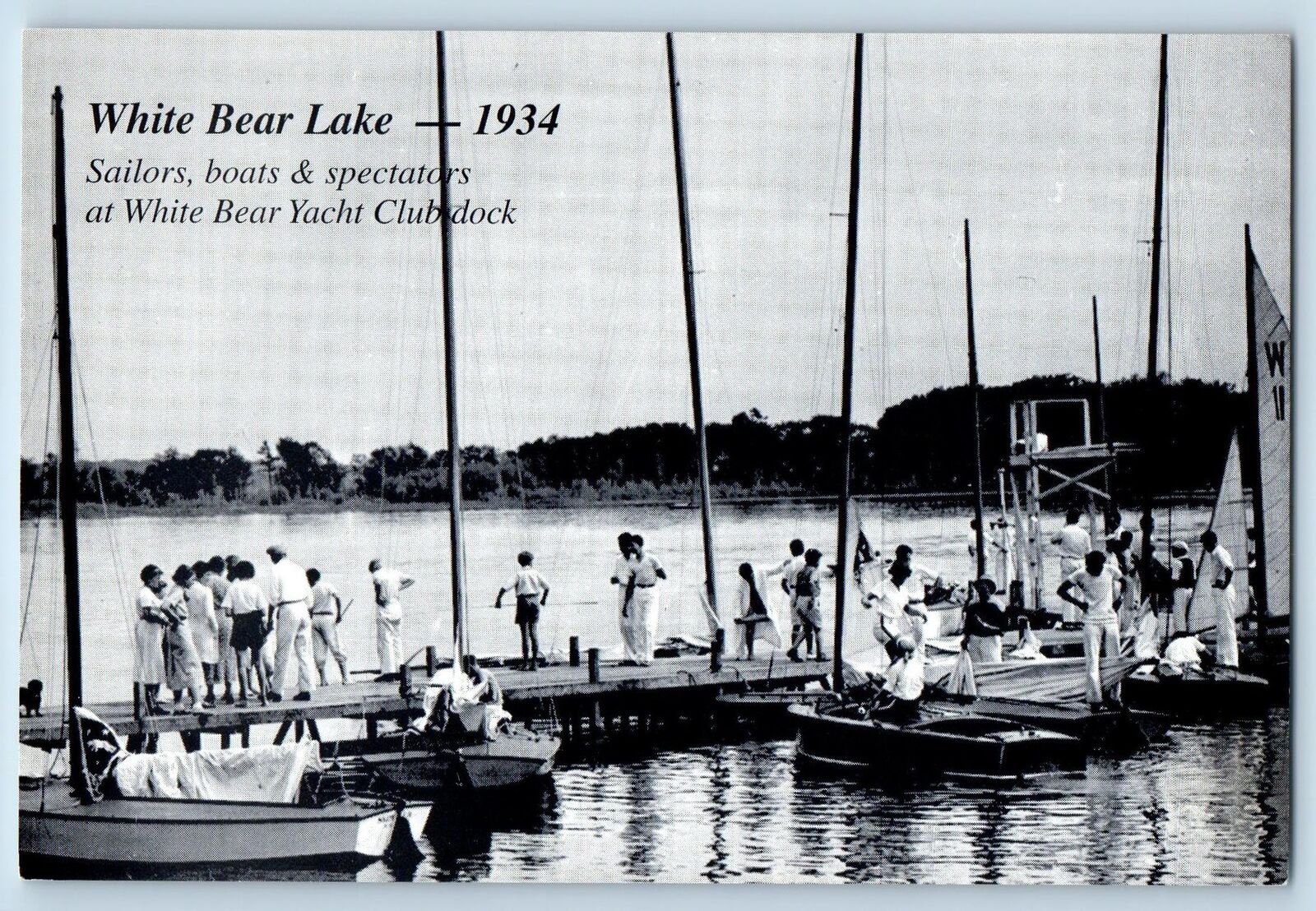 Postcard White Bear Lake Sailor Boats And Spectator Yacht Club Dock Scene c1934