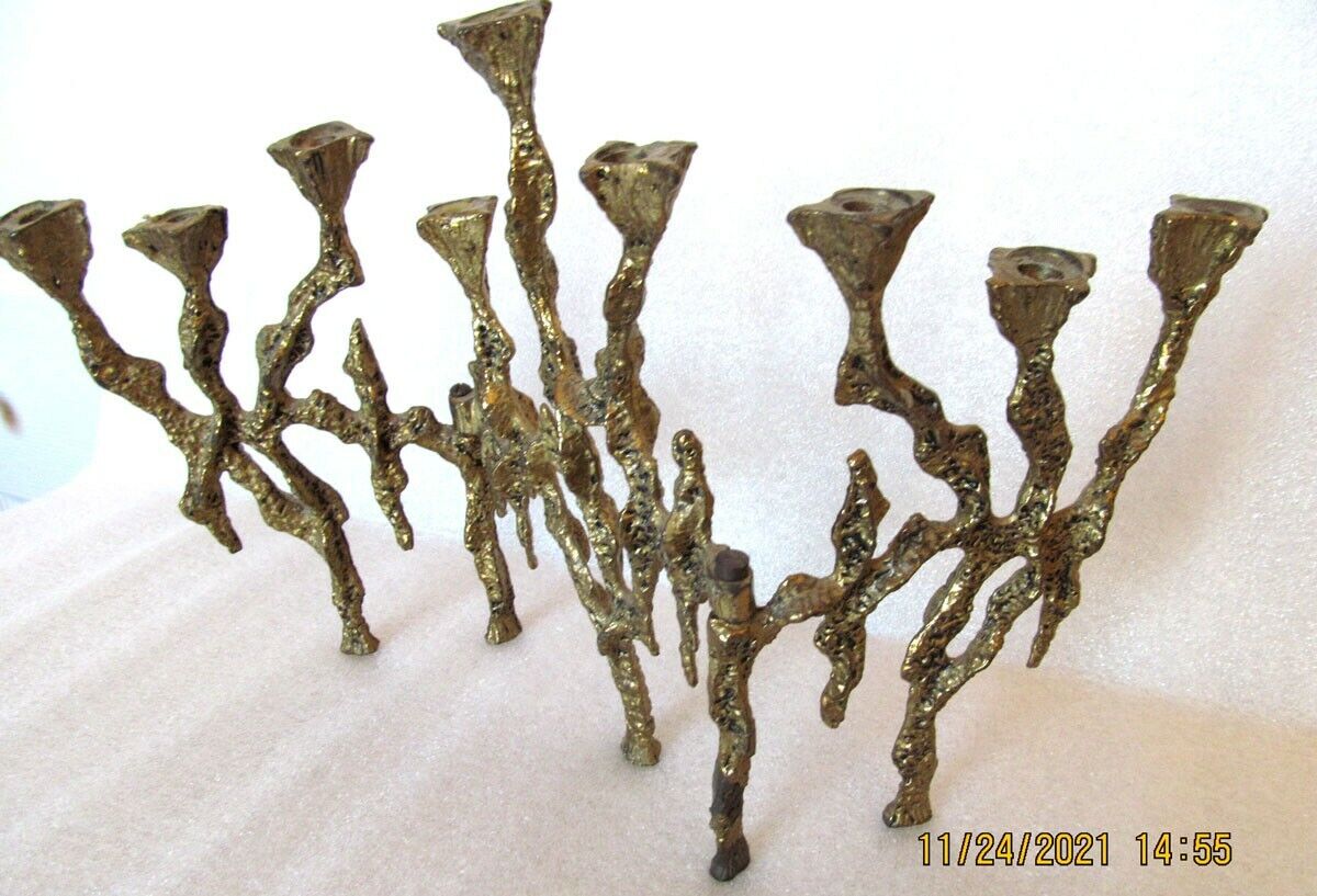 Brass Vintage Hanukkah Menorah- Rare Handmade Intricate by Israel Artist 1950s
