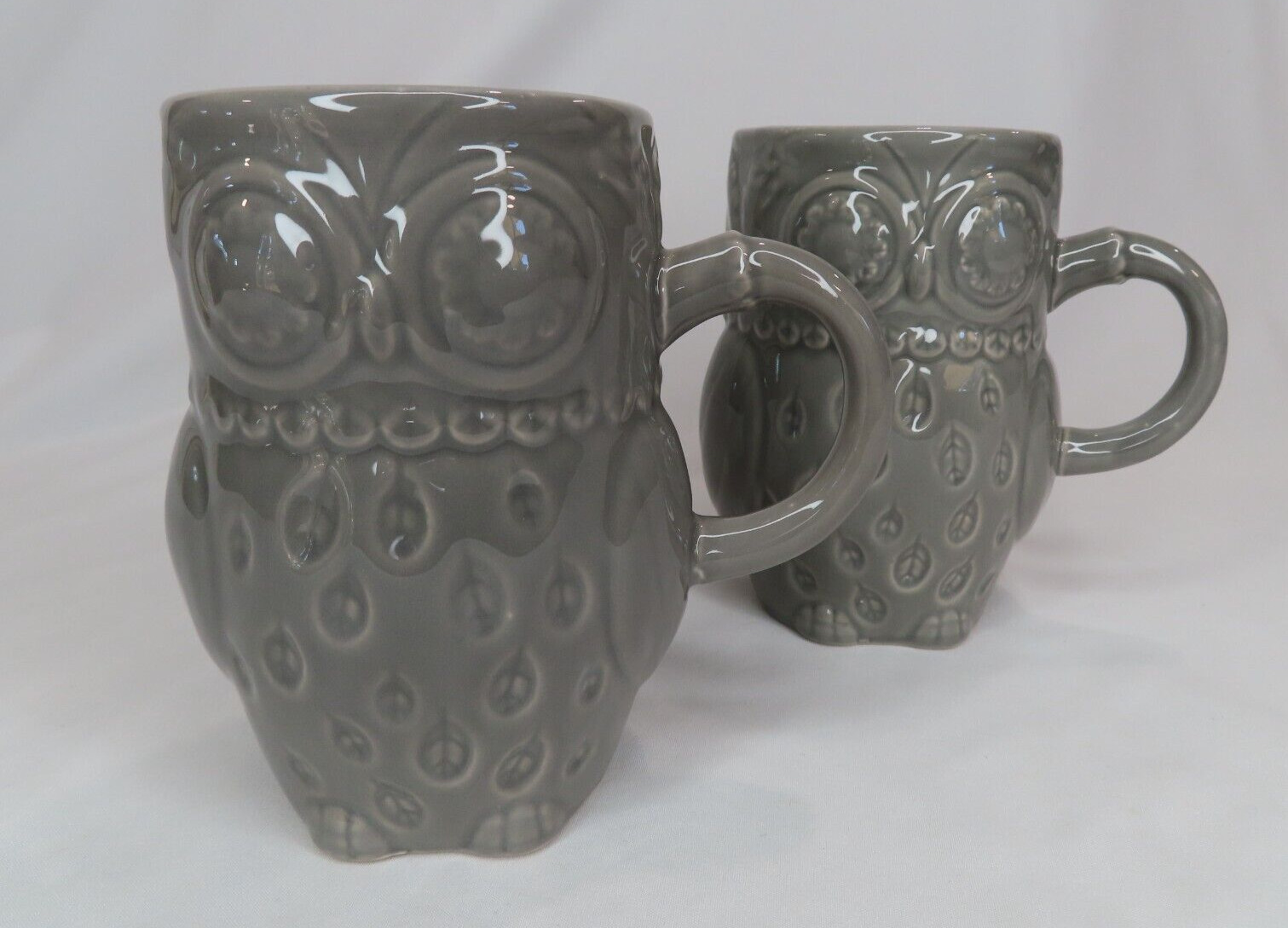 GRAY OWL Coffee Mug Set/2 Ceramic Cups 3D Figural EUC Gourmet Expressions Retro