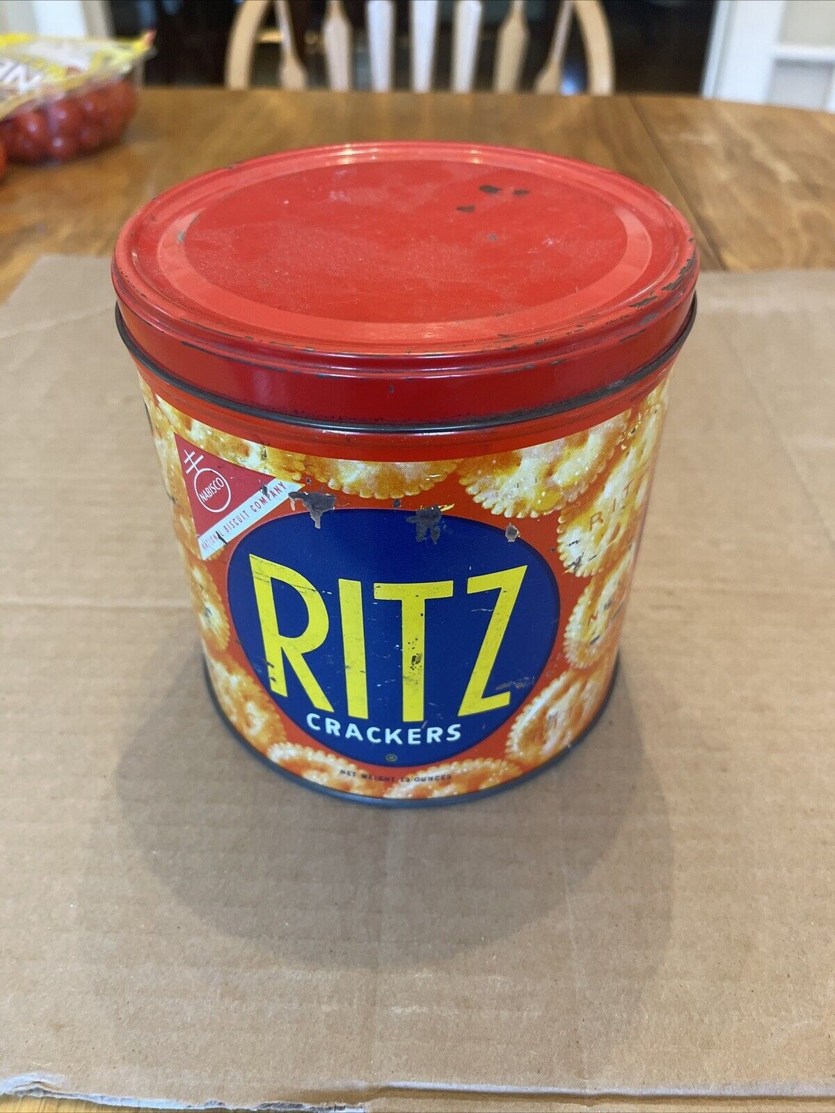 Vintage Nabisco Ritz Crackers Round Collector Tin Can 13oz Size : (USA) Empty  