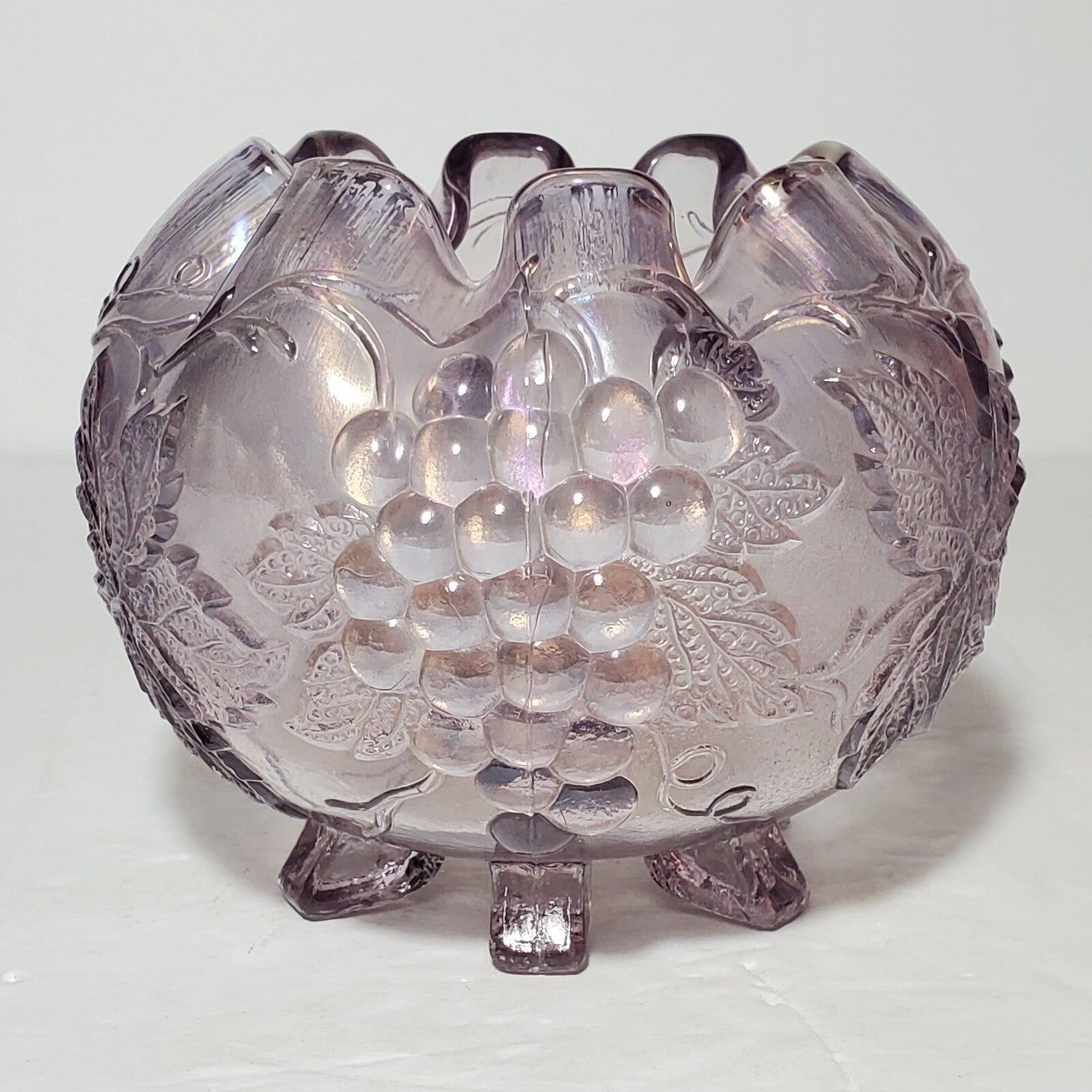 Dugan Grape Delight Glass Rose Bowl Vase Iridescent Vintage