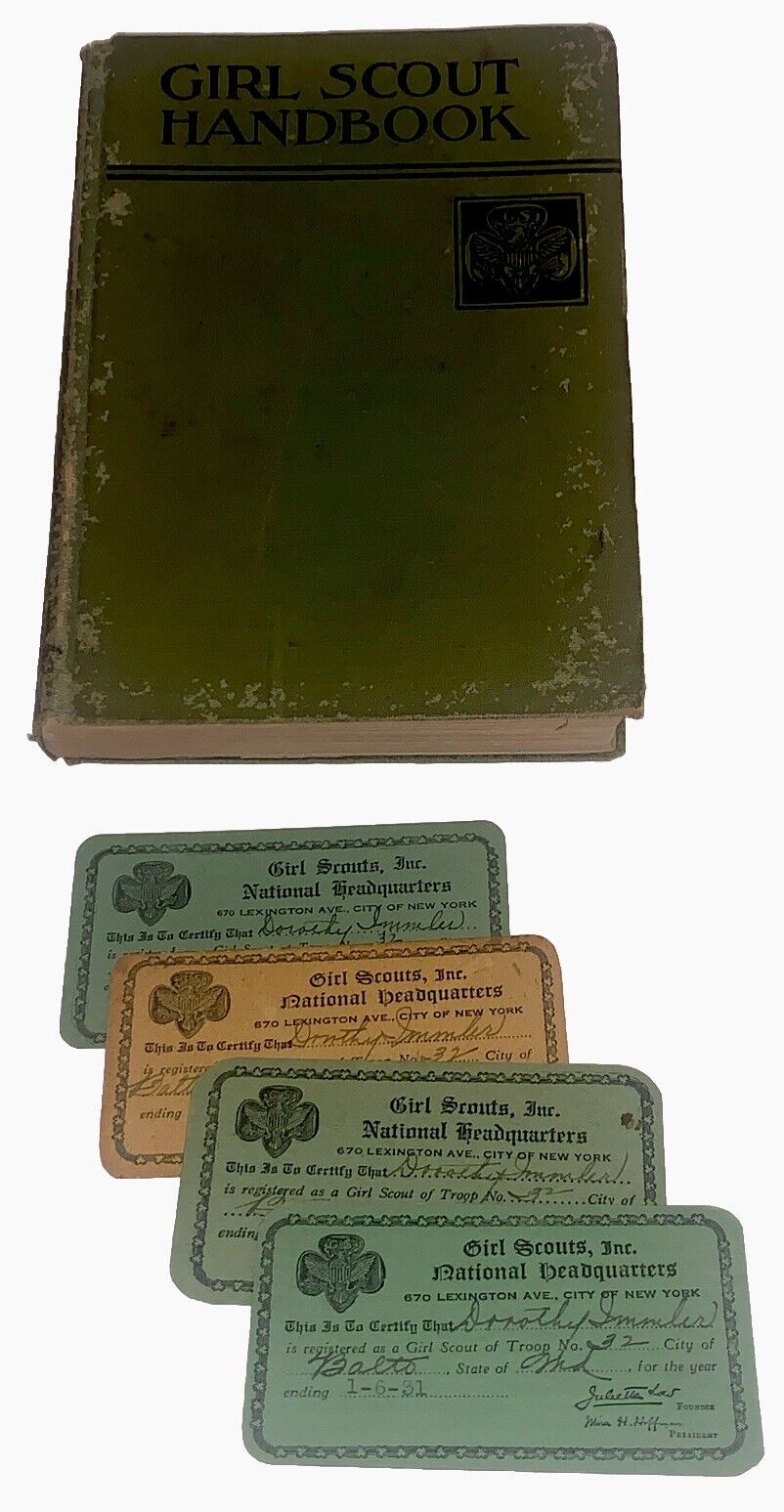 Girl Scouts HandBook ,Membership Cards 1929, 1931, 1932, ~ Baltimore, Maryland ￼