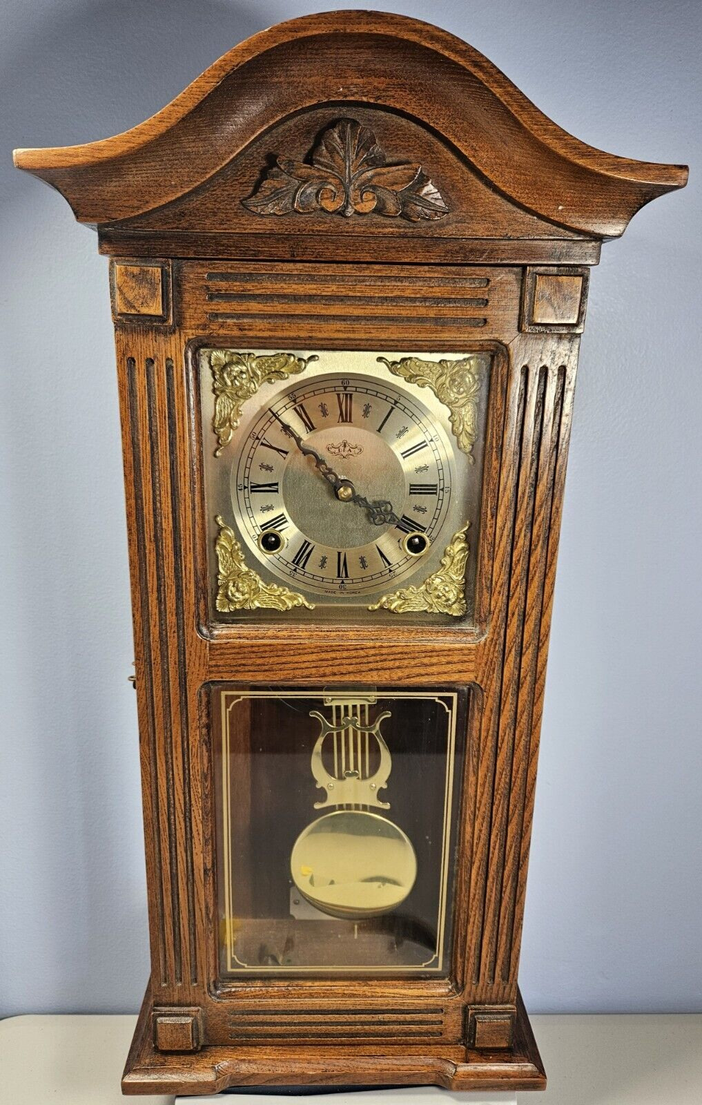 Vintage D&A Mechanical Pendulum Wooden Wall Clock Korea Runs Slow Chimes No Key