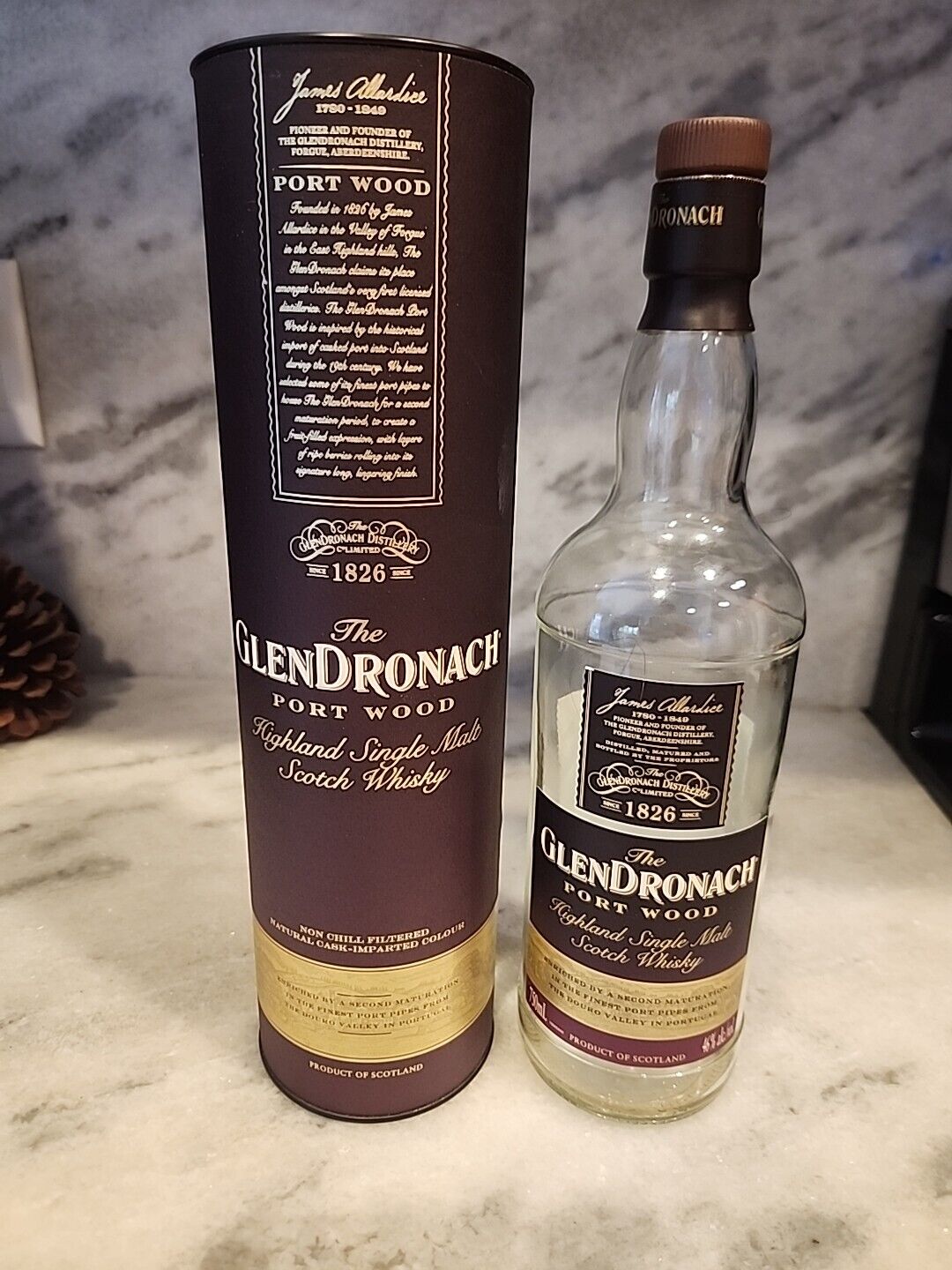 The Glendronach  Port Wood Highland Single Malt Scotch Whiskey Empty Bottle