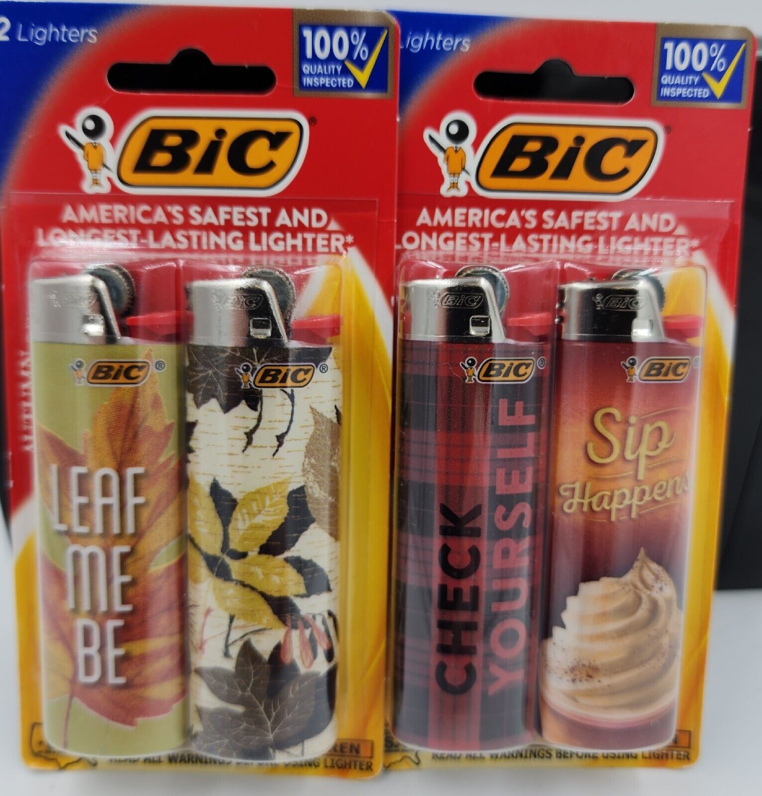 4 Bic Autumn Special Edition Lighters, Gift, Pumpkin Latte, Check Yourself, Leaf
