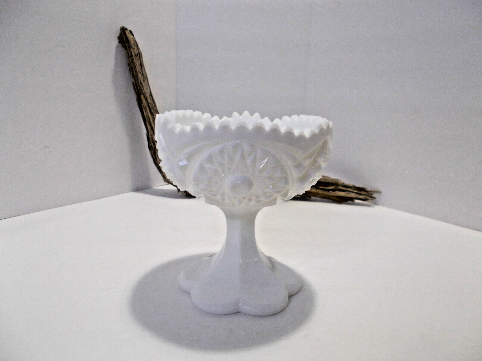 Kemple Milk Glass Hobstar Fan Compote or Candy Nut Dish by Kemple Glass Company