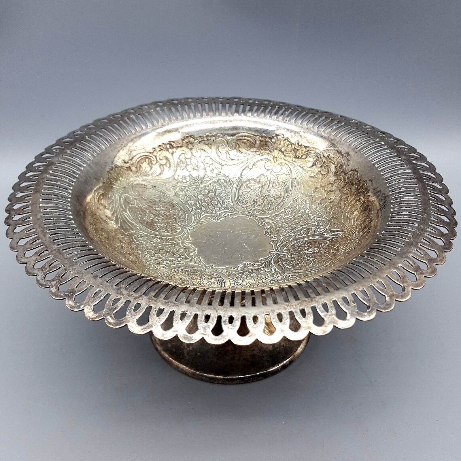 Ornate Silverplate Footed Bowl Pierced Openwork 7.25\