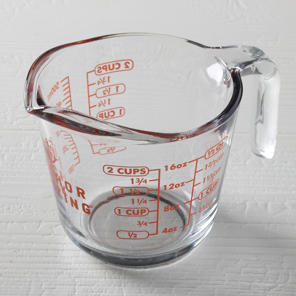 Clear Glass Measuring Cup W/ Spout & Large Handle Microwave Safe BPA-free 2 Cup