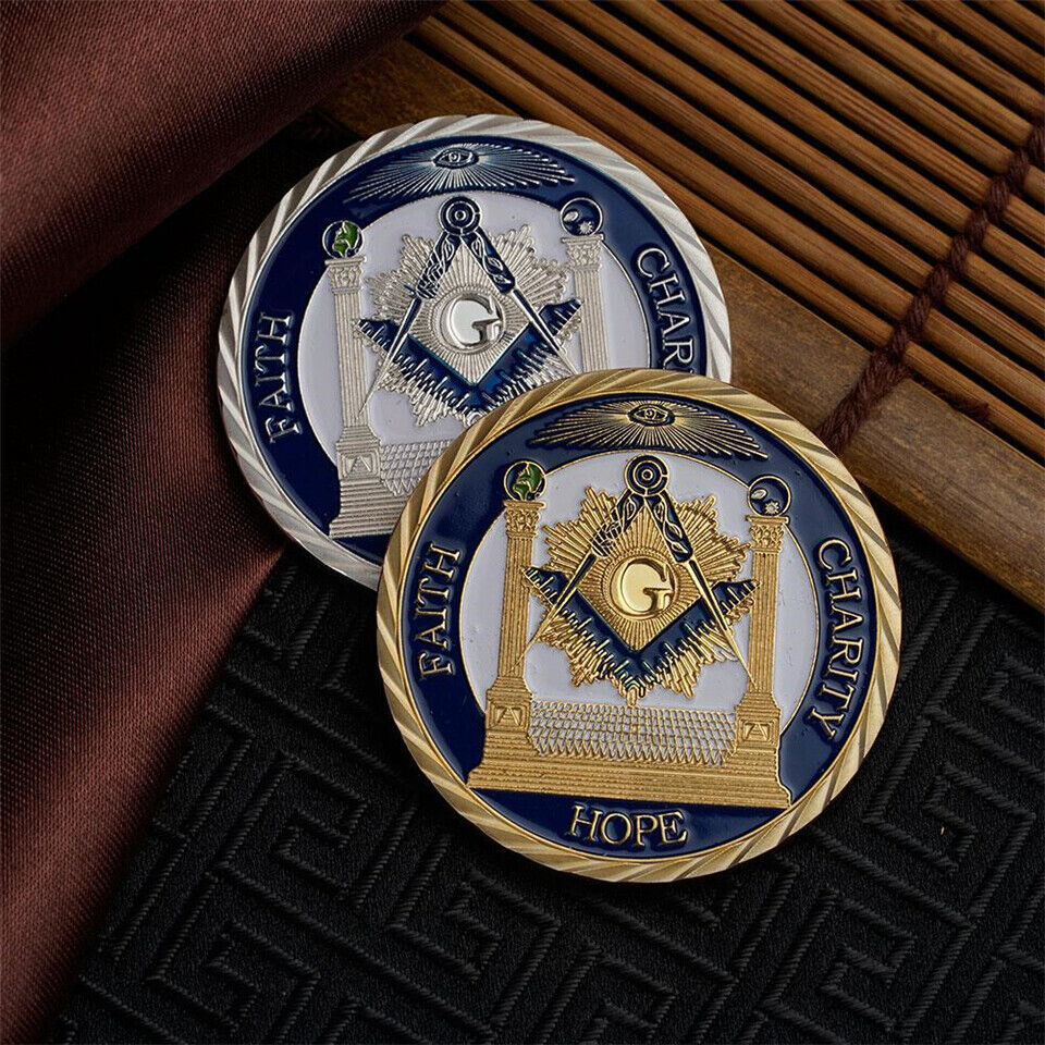 2PCS Freemason Masonic Lodge Masonic Symbols Token Gold/Silver Coin