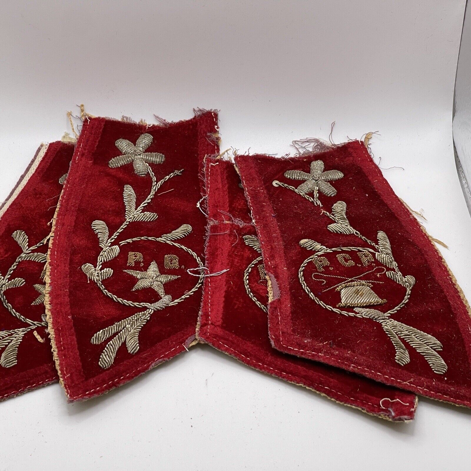 Odd Fellows Sash Panels Silk Velvet And Bullion Thread Antique