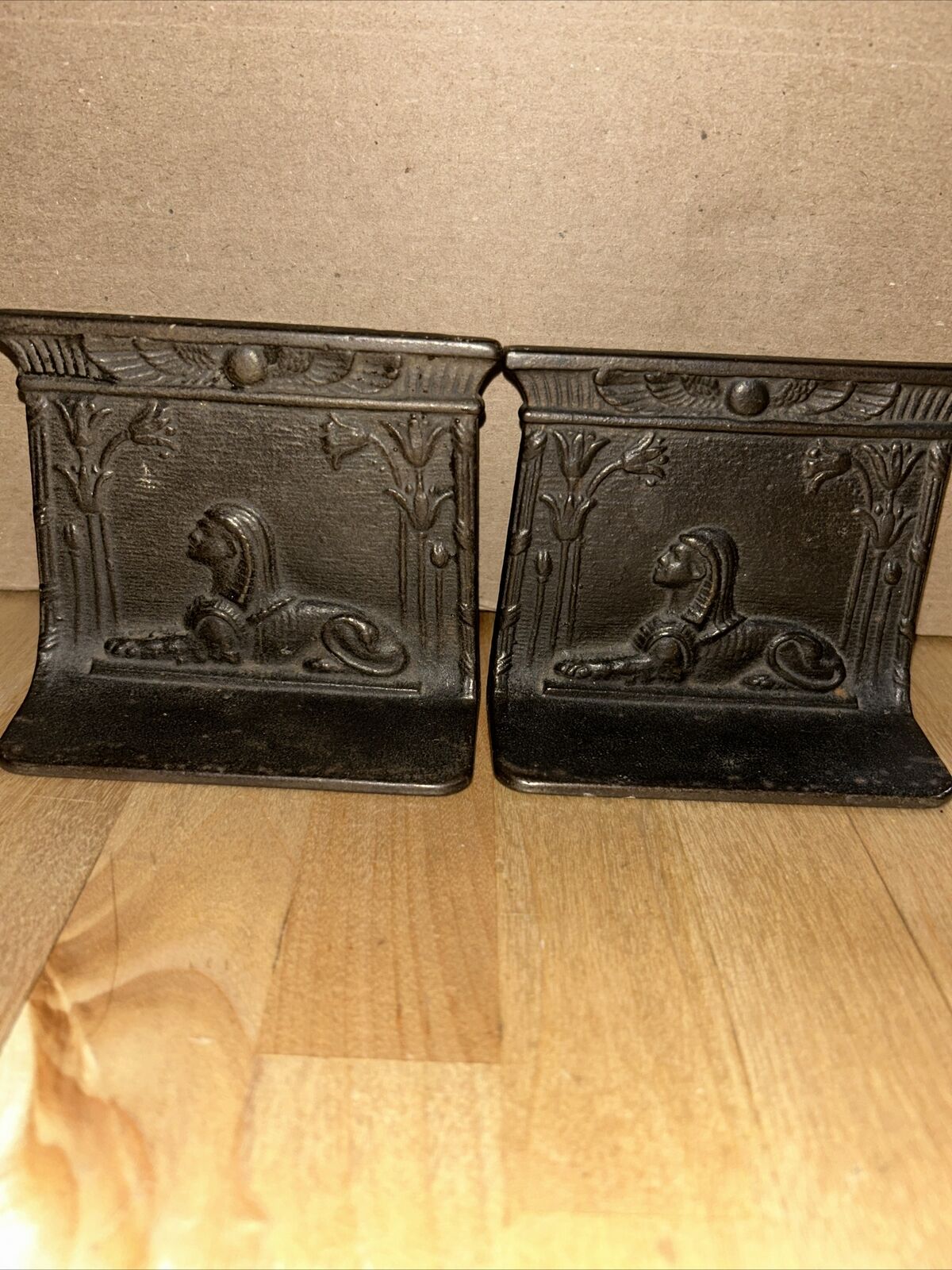 Antique Egyptian Revival Cast Iron Bookends Sphinx 1920’s