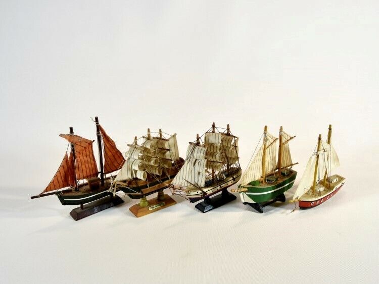 Vintage 70s Joblot 5 Handmade wooden vessels ships boats as HMS Bounty & others