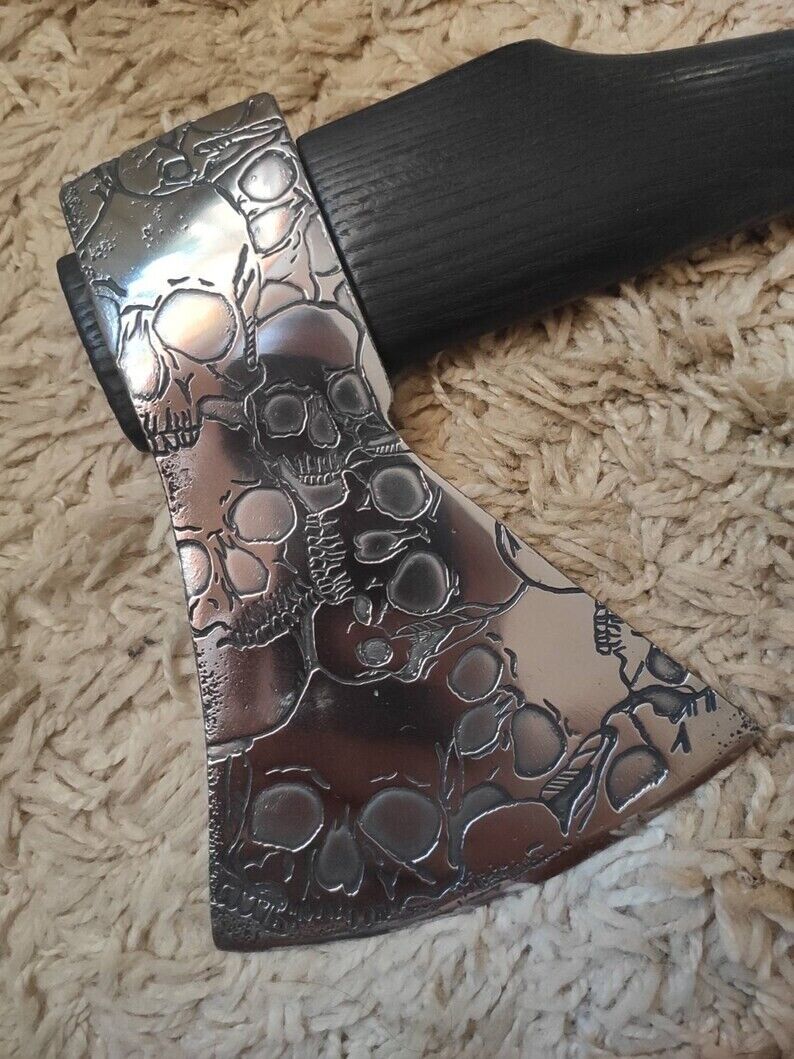 Handmade Carbon Steel Axe With Skull Engraving For Hunting Camping & Hiking