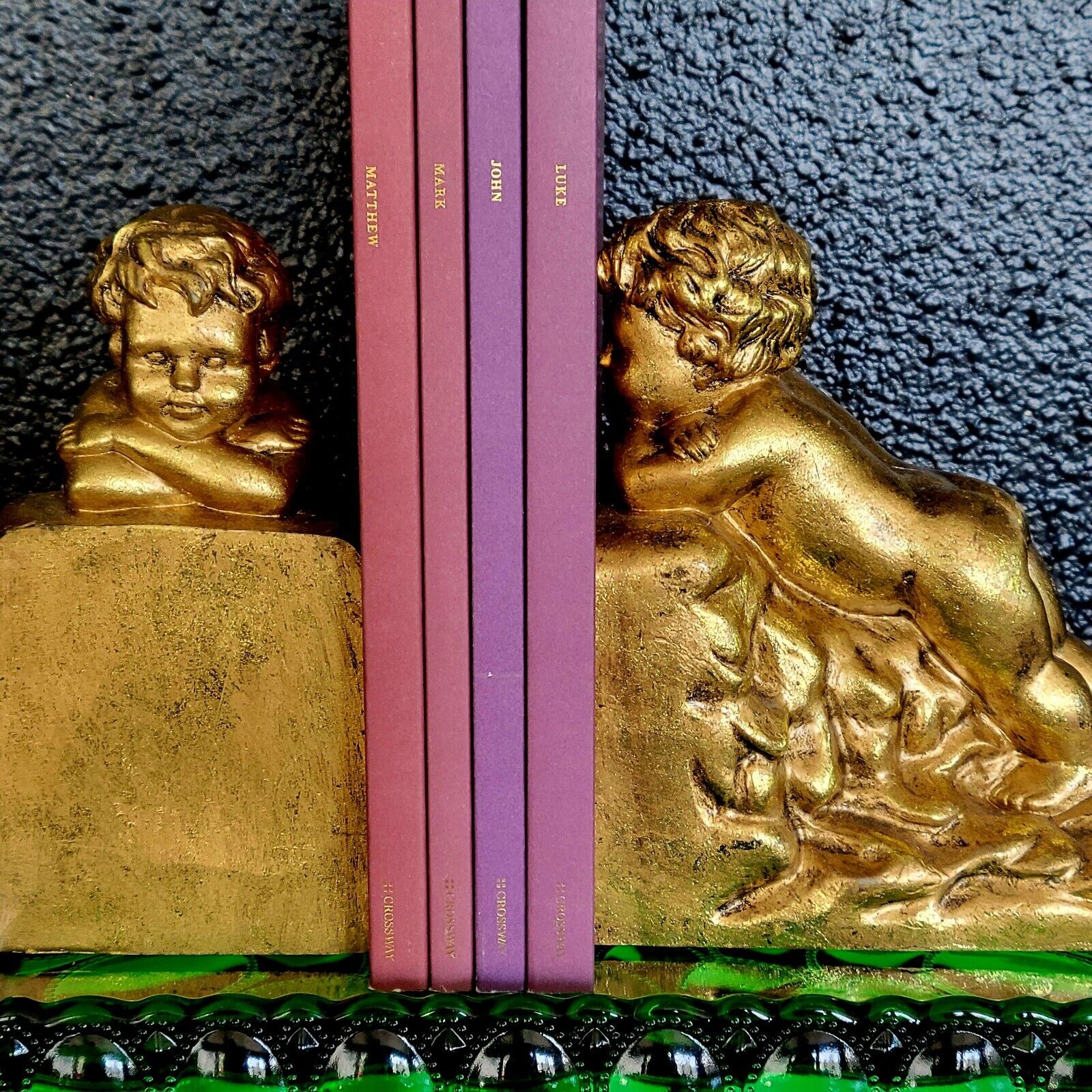Set of 2 Vintage Cherub Hollywood Regency Gold Bookends 6