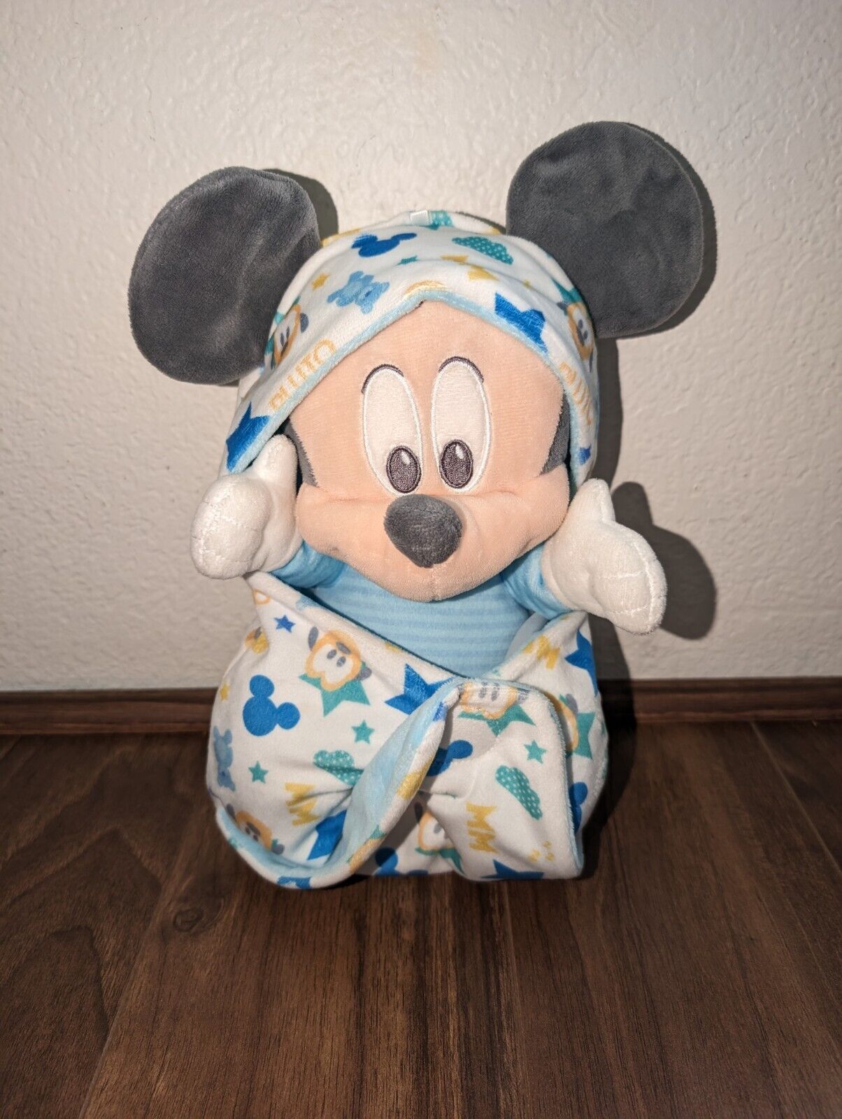 Disney Parks Baby Mickey Mouse in a Hoodie Pouch Blanket Plush Doll HTF