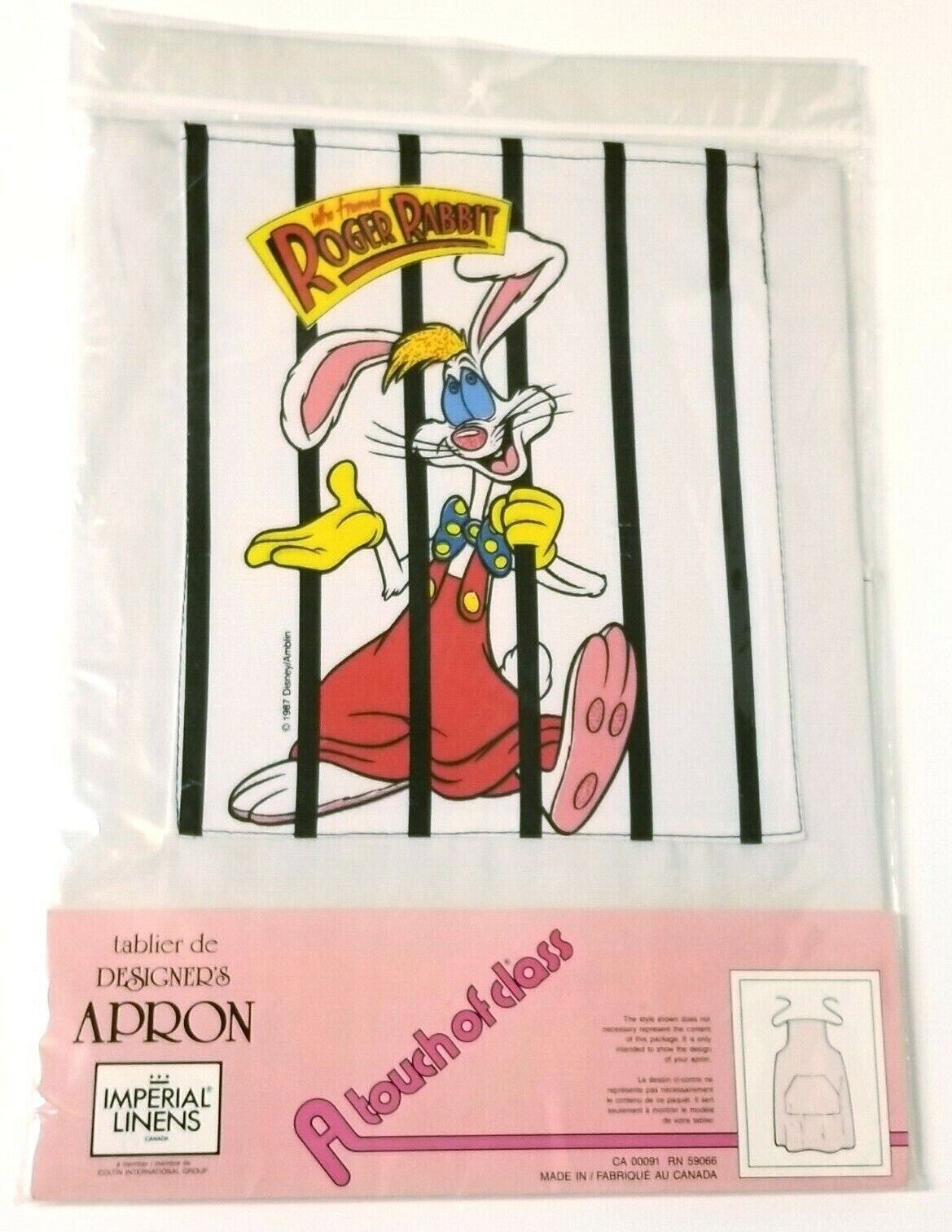 Vintage Disney Who Framed Roger Rabbit Designer Chef Cook Apron 1987 NOS
