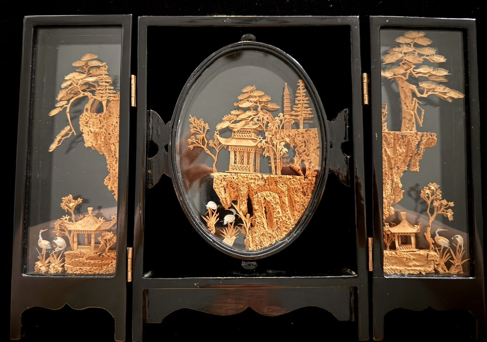 BEAUTIFUL Chinese Cork Diorama- 3 Panels, Very Detailed, Must Look At Pics