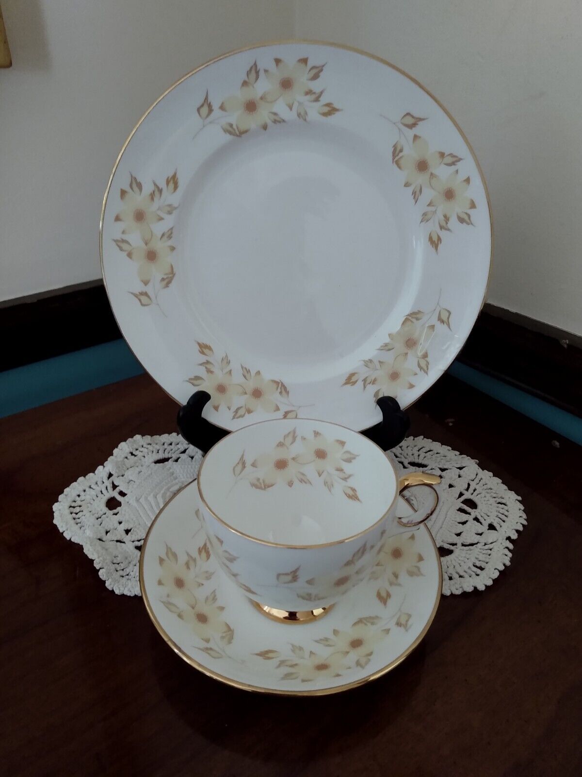 Royal Victoria Fine English Phone China Staffordshire Cup Saucer & Dessert Plate