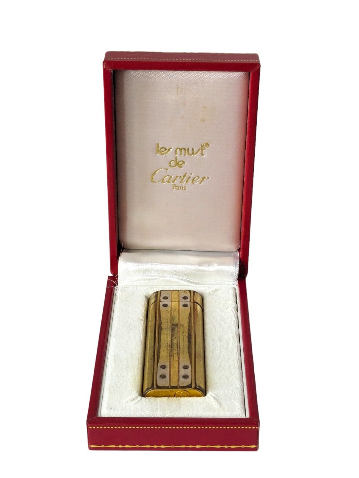 Vintage Cartier Santos Rivets Oval Silver & Gold Plated Cigarette Lighter In Box