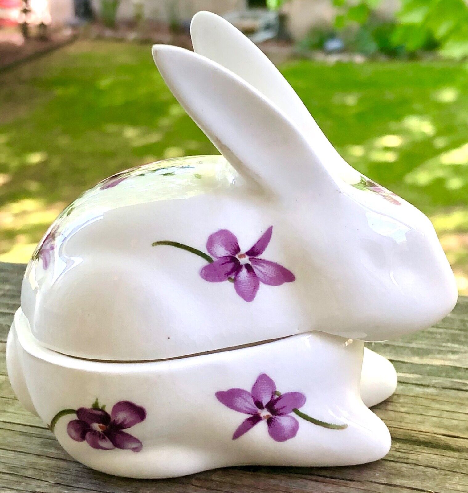 Vintage Hammersley Victorian Violets Rabbit Trinket Box England