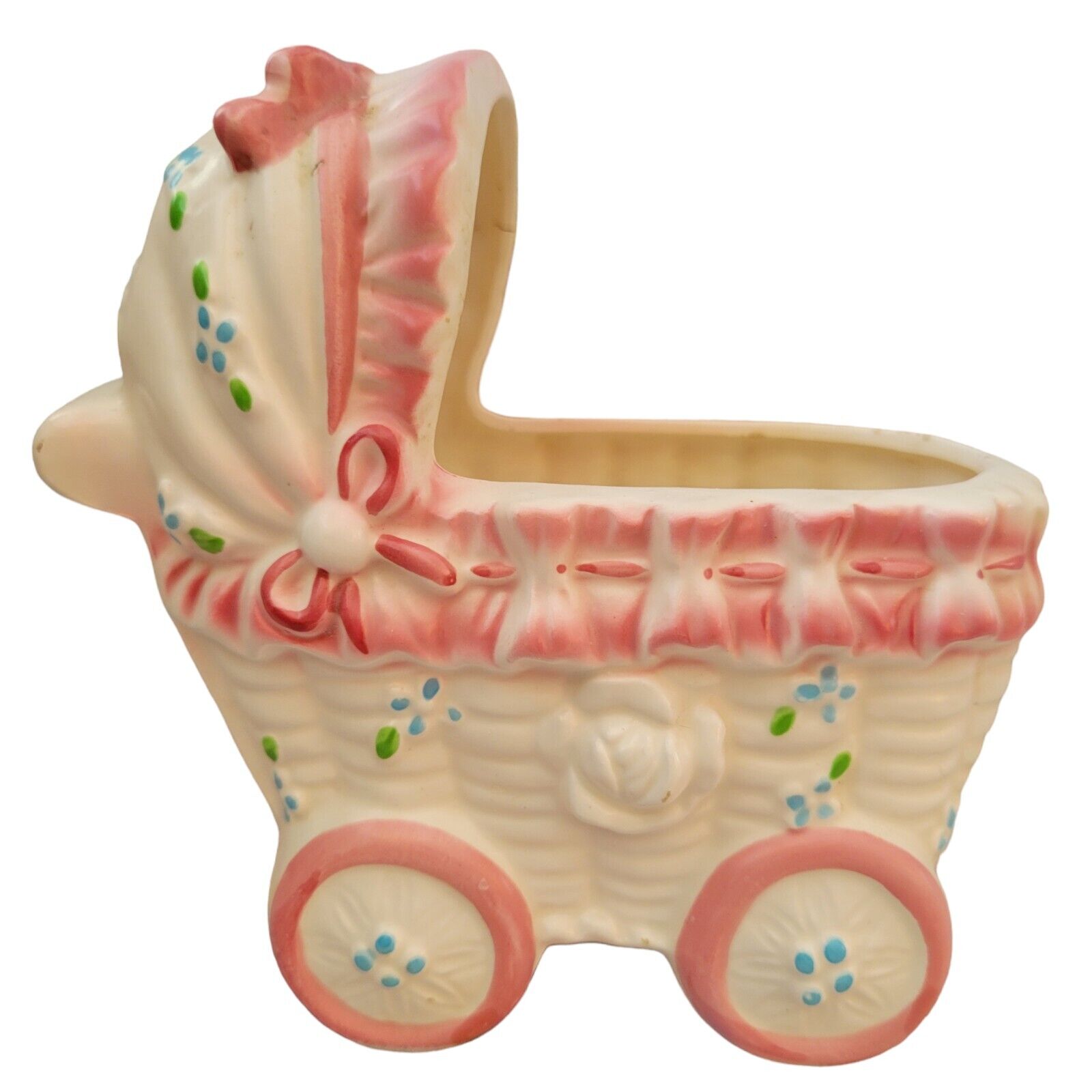 Vintage Newborn Baby Girl Buggy Planter Nursery Decor By Velco Made In Japan GUC