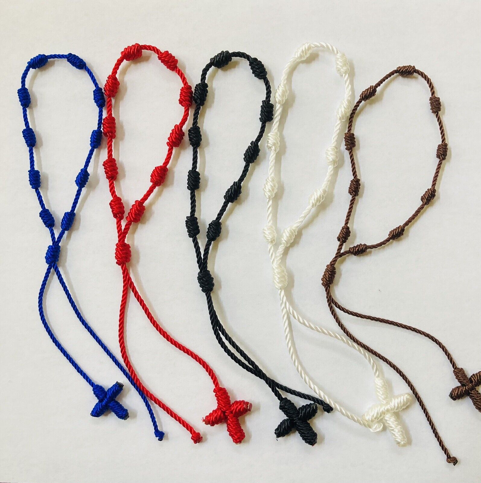 5 Nylon Thread Knotted Rosary Religious Bracelet lot