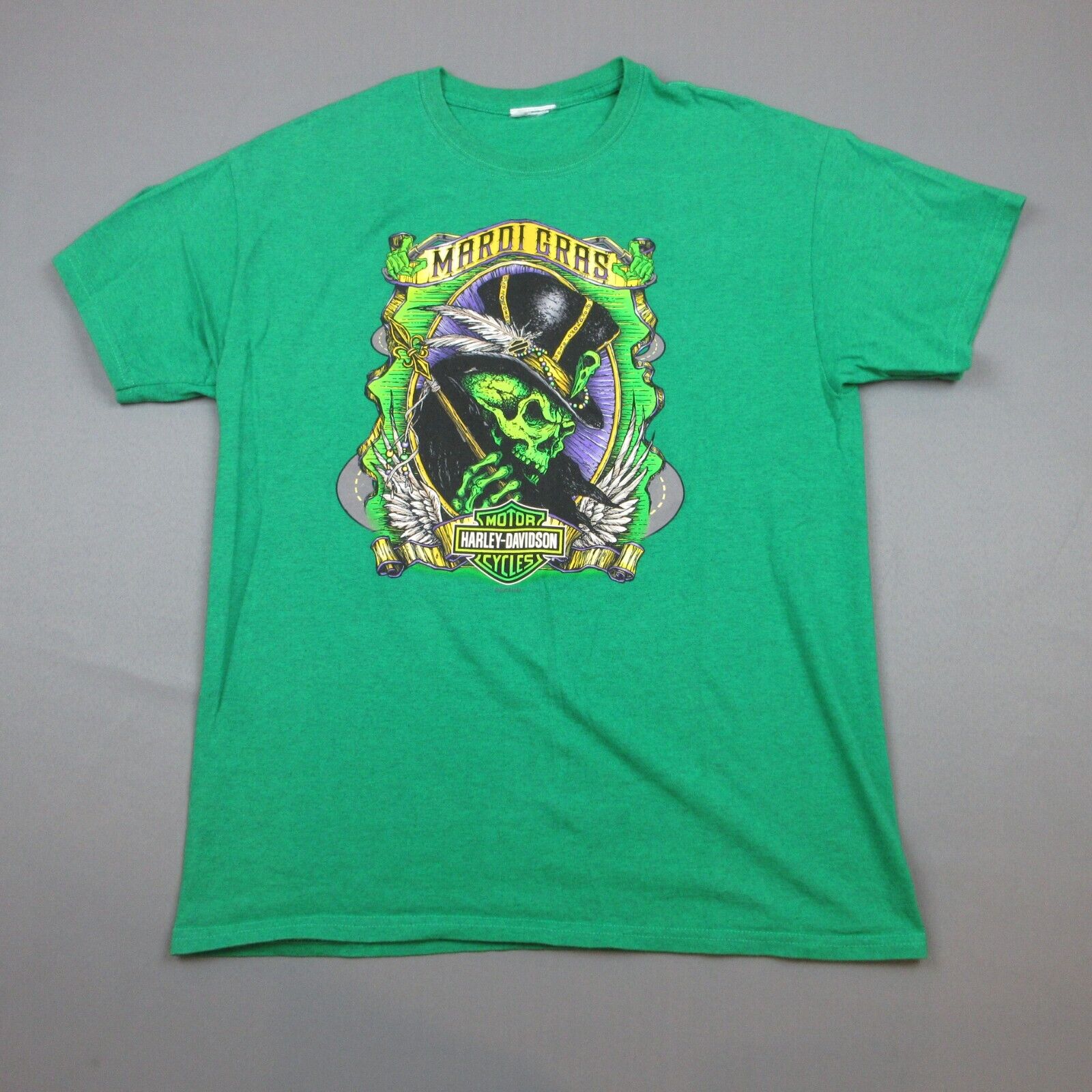 Harley Davidson Shirt Mens Medium Green Voodoo Mardi Gras New Orleans Louisiana