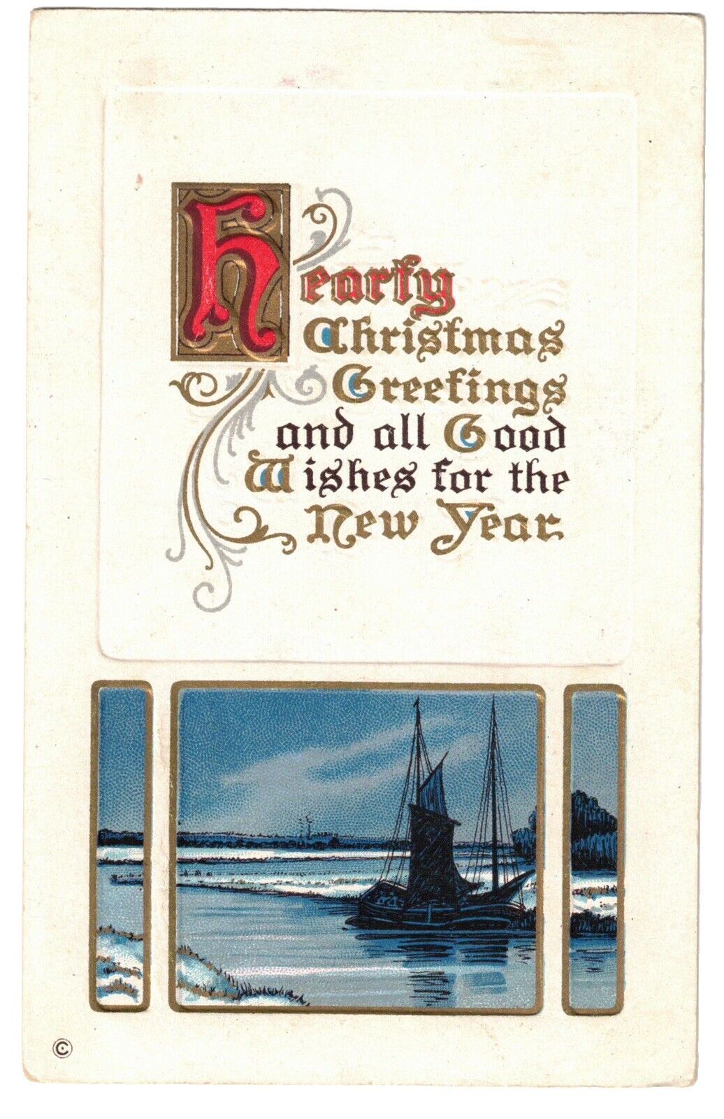 A Hearty Christmas Greetings Early 1900‘s Vintage Postcard LA4