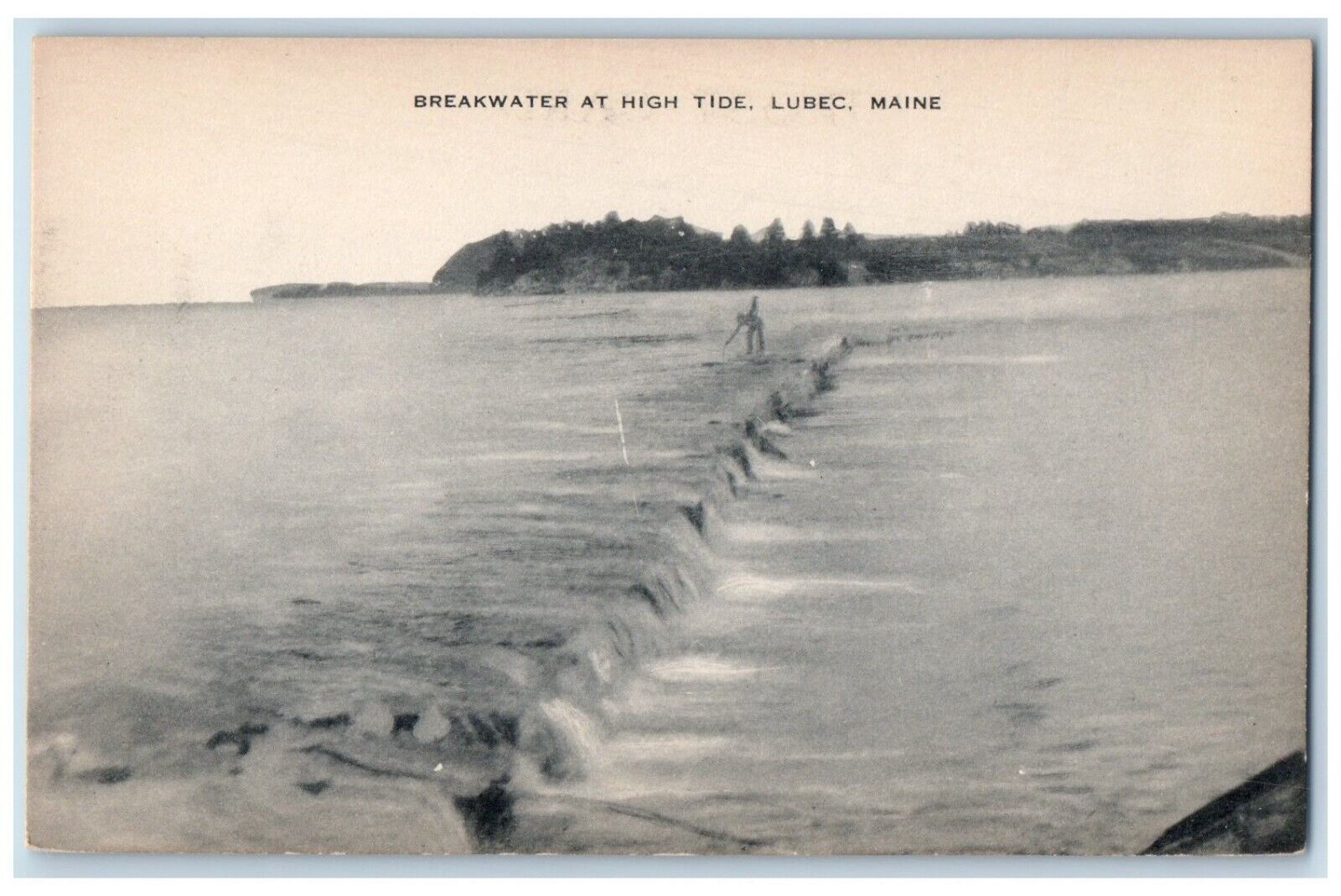 c1940\'s View Of Breakwater At High Tide Lubec Maine ME Unposted Vintage Postcard