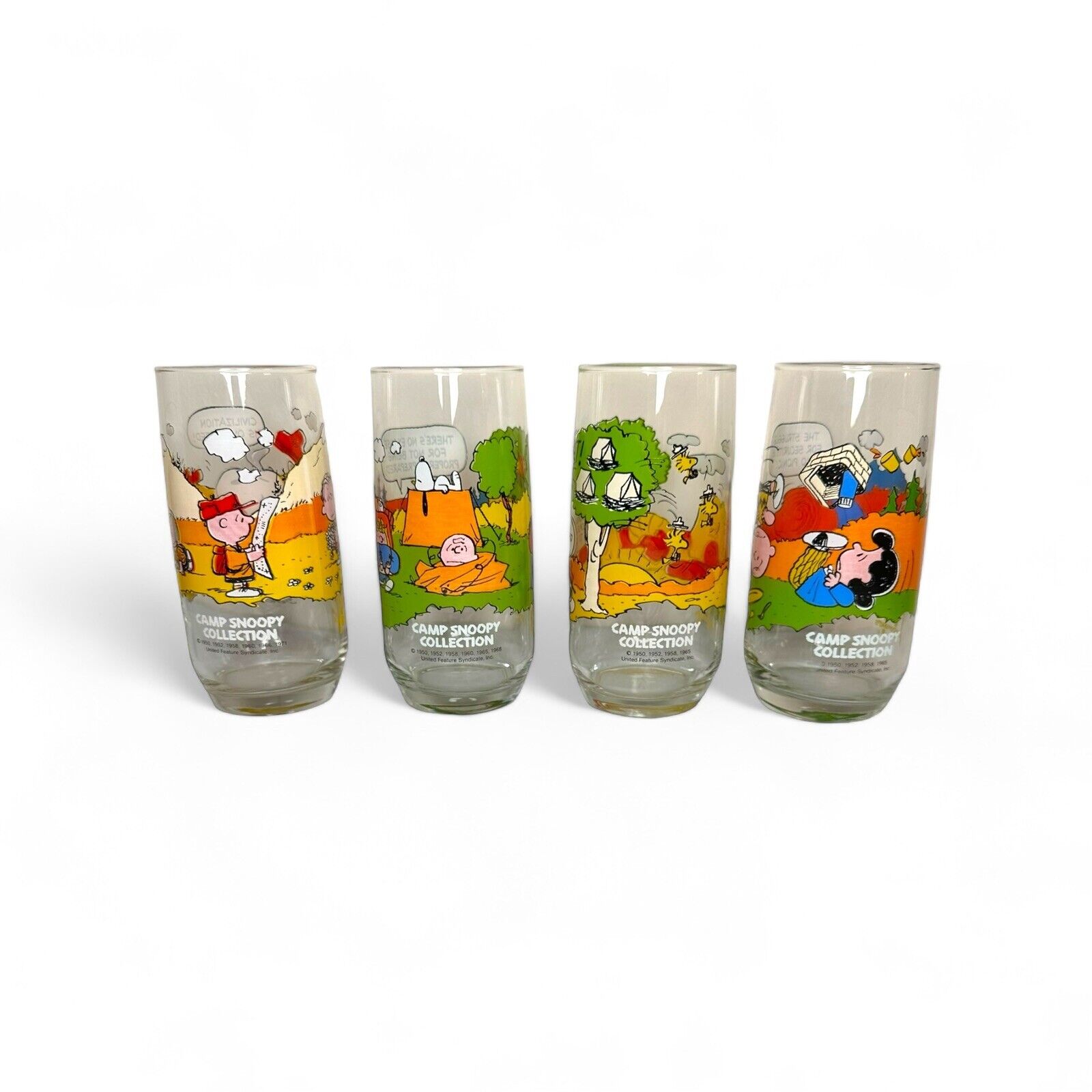 Vintage Peanuts McDonald’s Camp Snoopy Collection Glasses Set of 4 Vintage 1960s