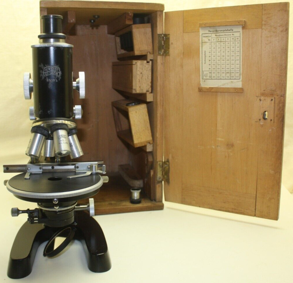 Vintage Hensoldt Wetzlar 35385 4 Lens Turret Microscope Extras++