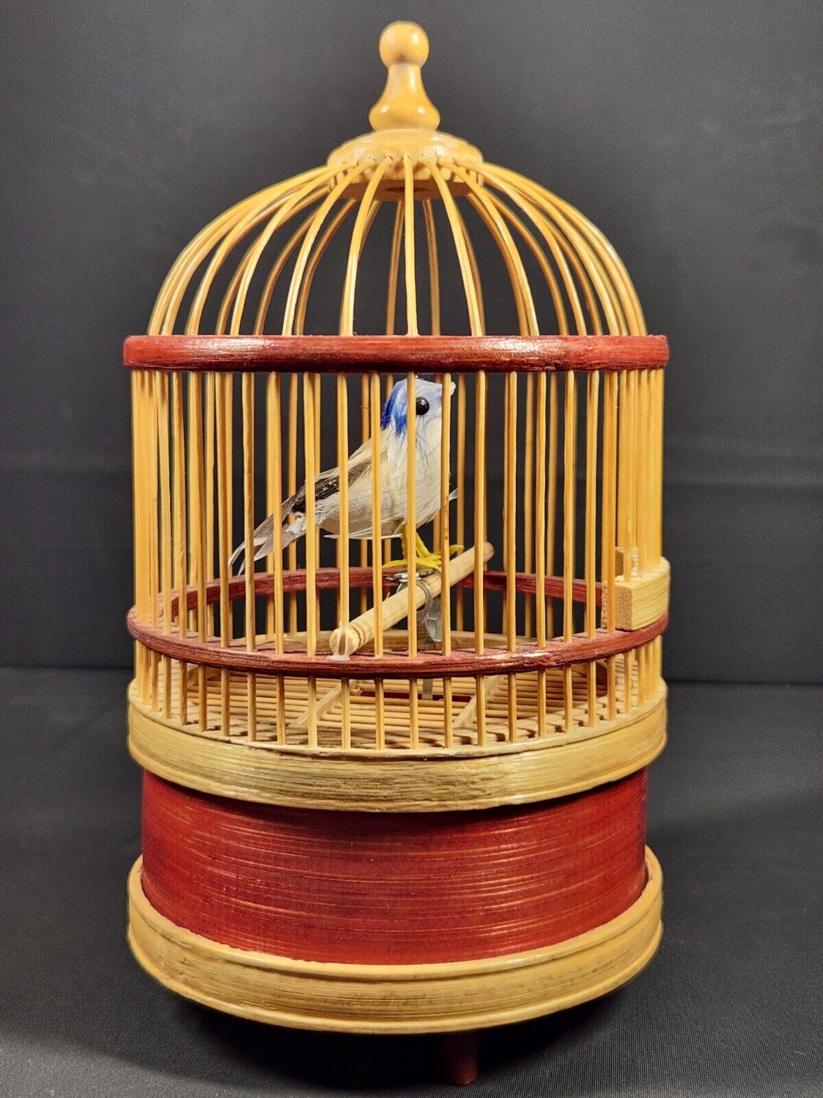 Sankyo Japan bamboo chirping moving bird cage music box vintage-works see video