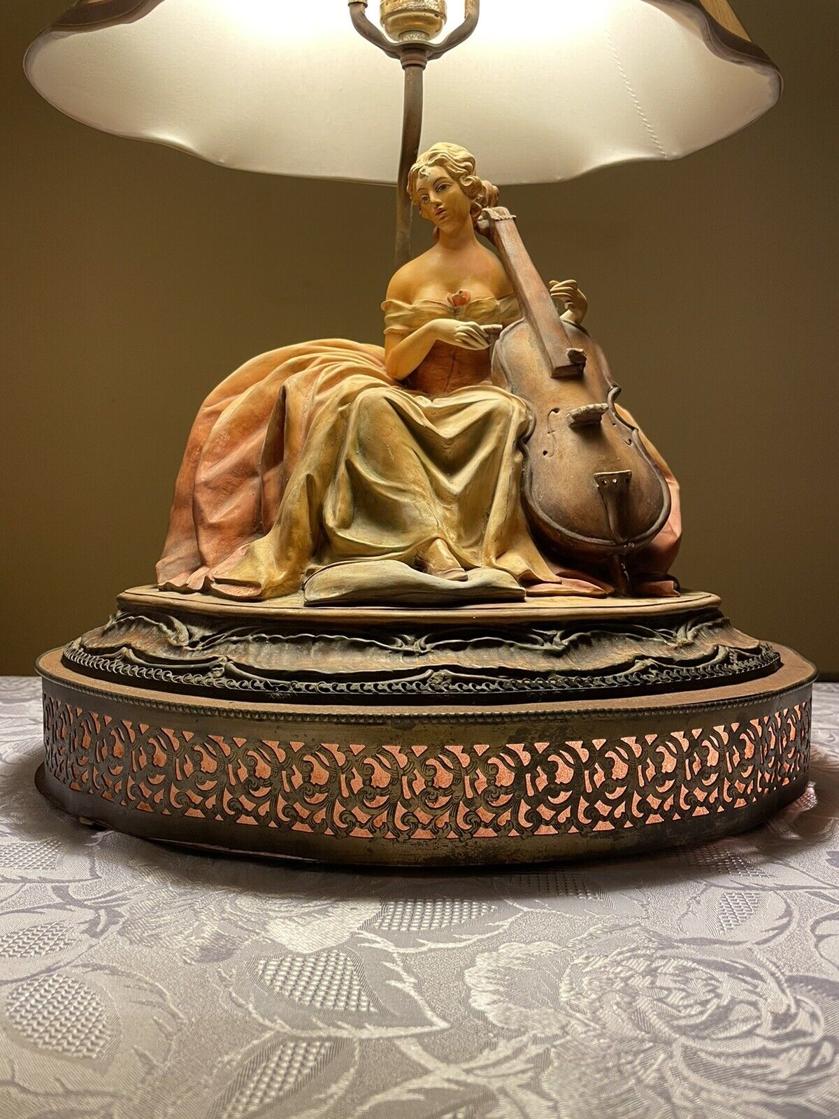 Vintage Guido Cacciapuoti Lady Playing Cello Ceramic Lamp Early 1900’s Italy
