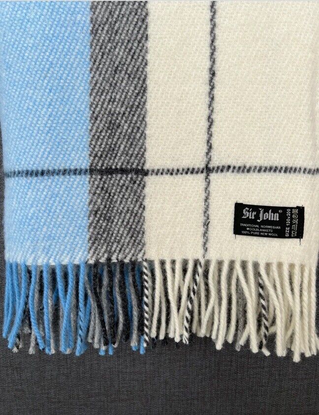 Sir John’s Norwegian 100% Pure New Wool Blanket In Cream And Blue Tones