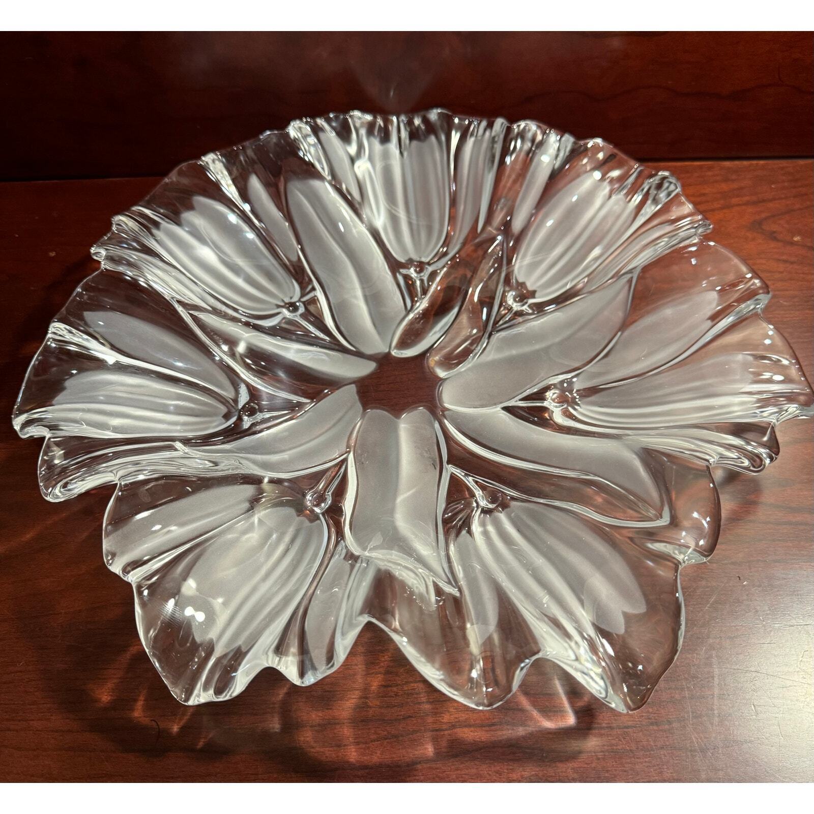 Mikasa Tulip Satin Frosted Flower Glass Crystal Dish Platter Heavy Centerpiece