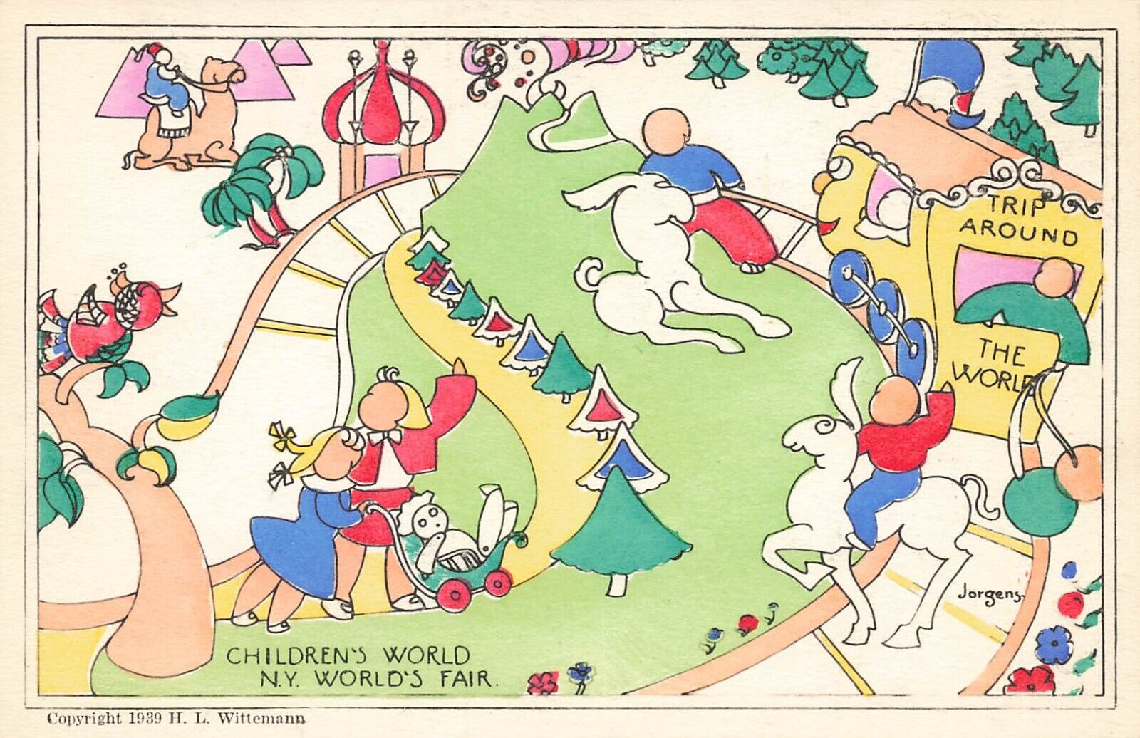 LP77 1939 New York World's Fair Children's World Handcolored Jorgens Postcard