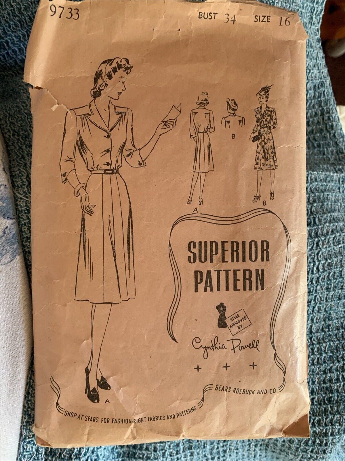 1940s  Vintage Superior 9733 Dress Sewing Pattern