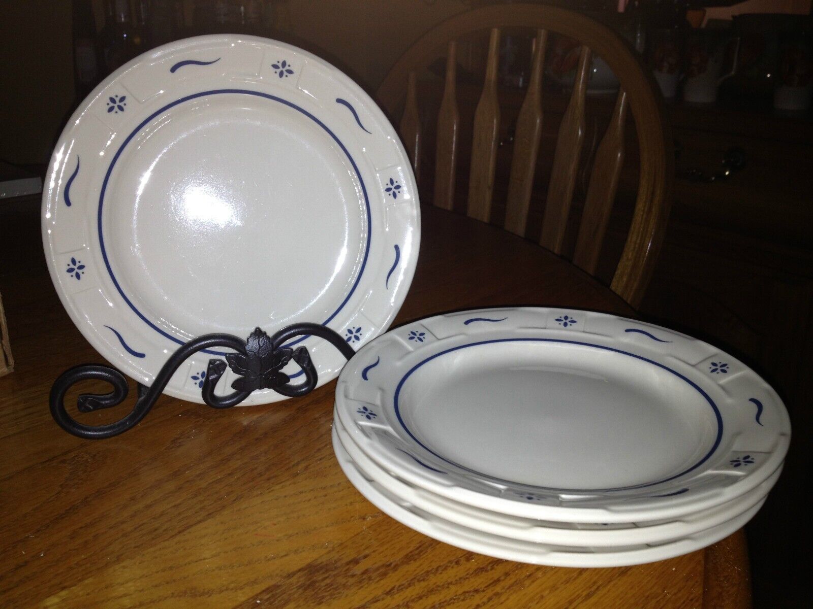 Set of 4 Longaberger WT Pottery~Classic Blue Bread plates~USA~FREE SHIPPING